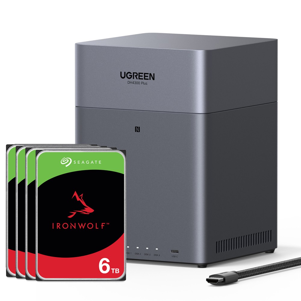 UGREEN DH4300 Plus 24TB Seagate IronWolf NAS-Bundle NAS inkl. 4x 6TB Seagate IronWolf 3.5 Zoll SATA Festplatte