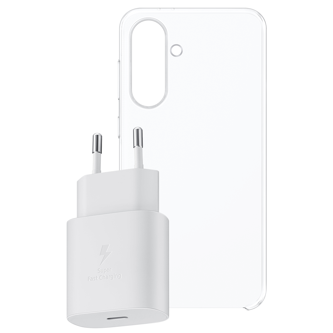 Samsung Starterkit für Galaxy A56 (Clear Case + Netzteil) Schutzhülle, transparent, 25W Netzteil
