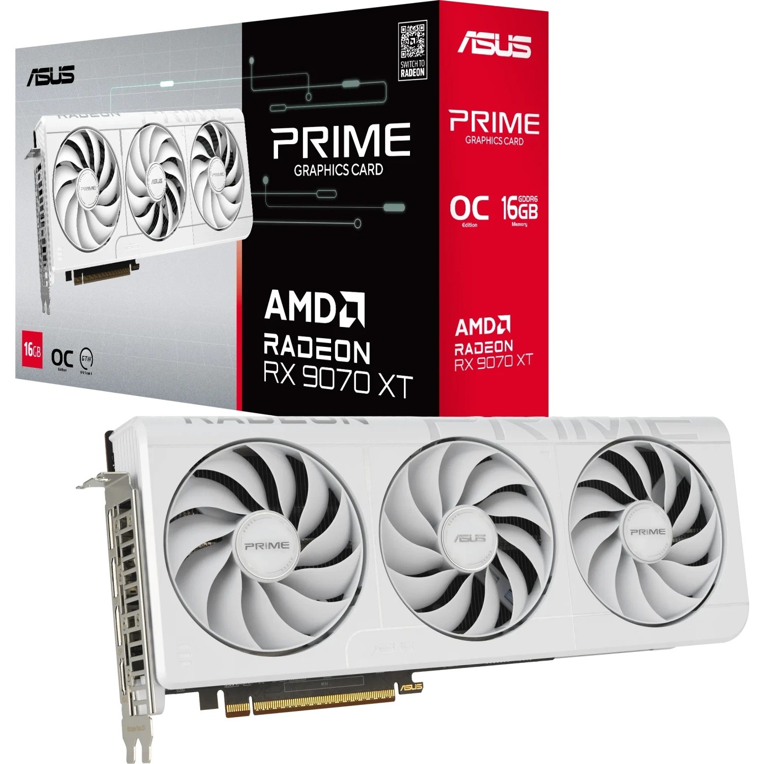 Asus PRIME Radeon RX 9070 XT 16GB WHITE Grafikkarte - 16GB GDDR6, HDMI, 3x DP