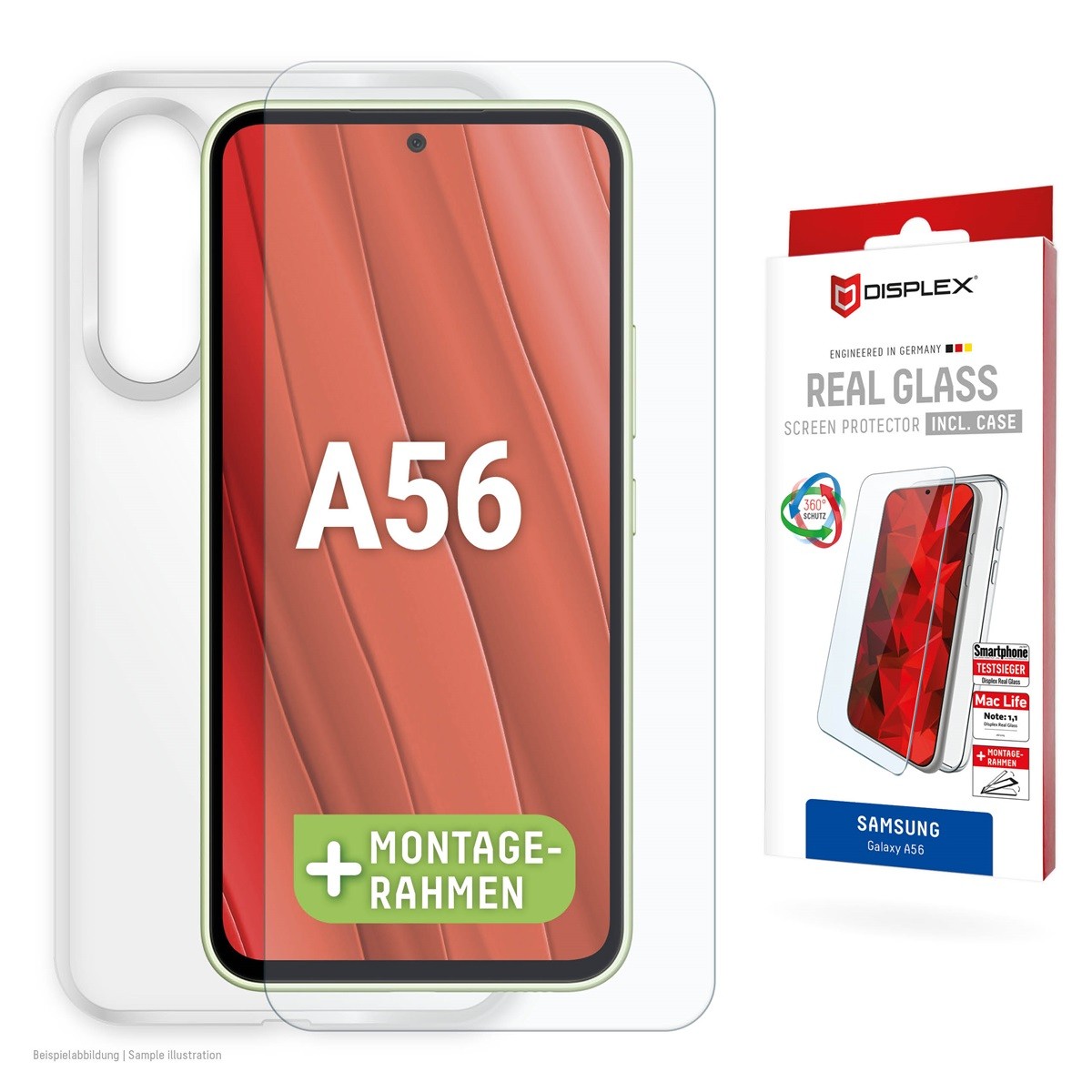 DISPLEX Real Glass + Case Samsung Galaxy A56 5G Panzerglas + Schutzhülle