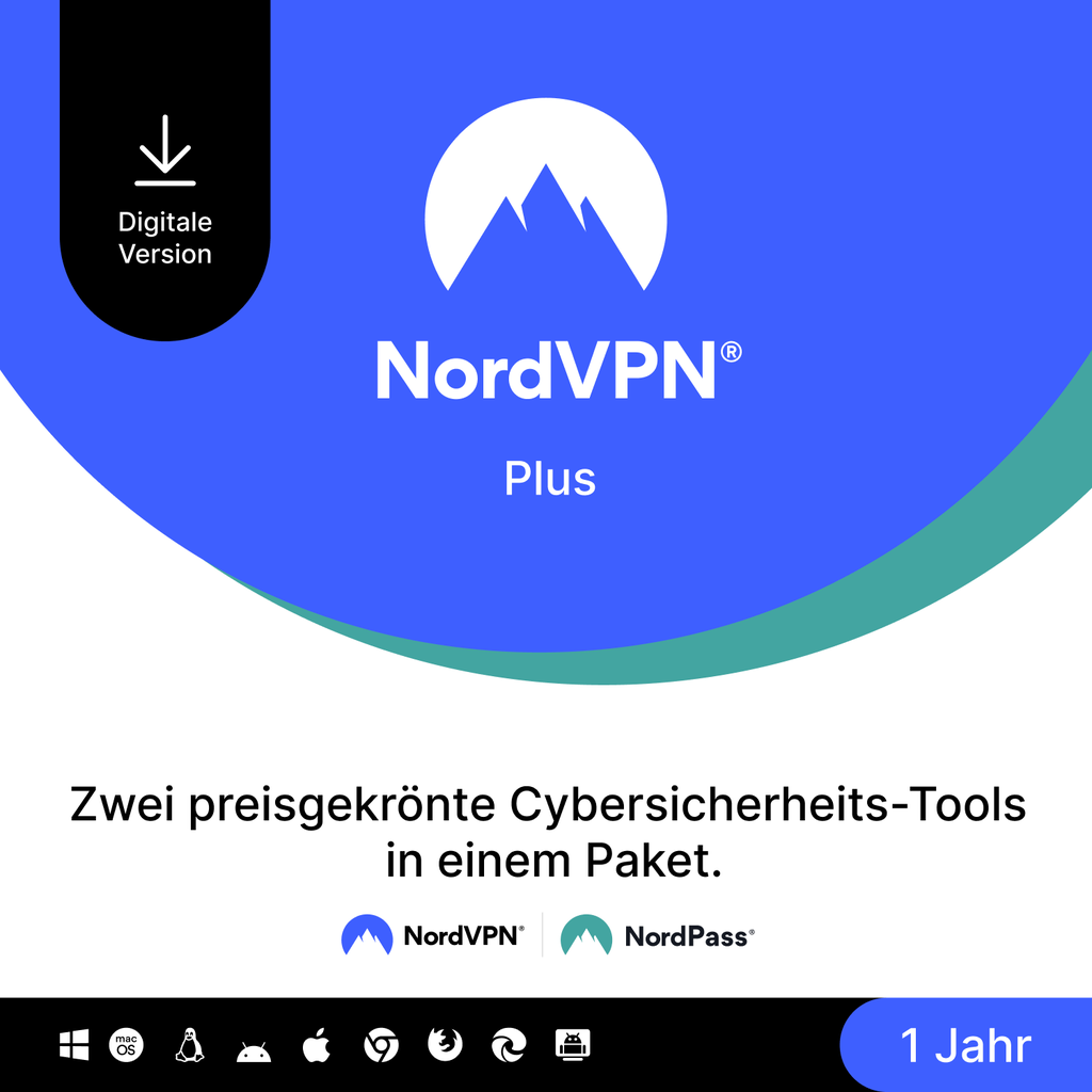 NordVPN Plus – 1 Jahr Cybersicherheit (VPN + PW Manager) [1 Jahr]