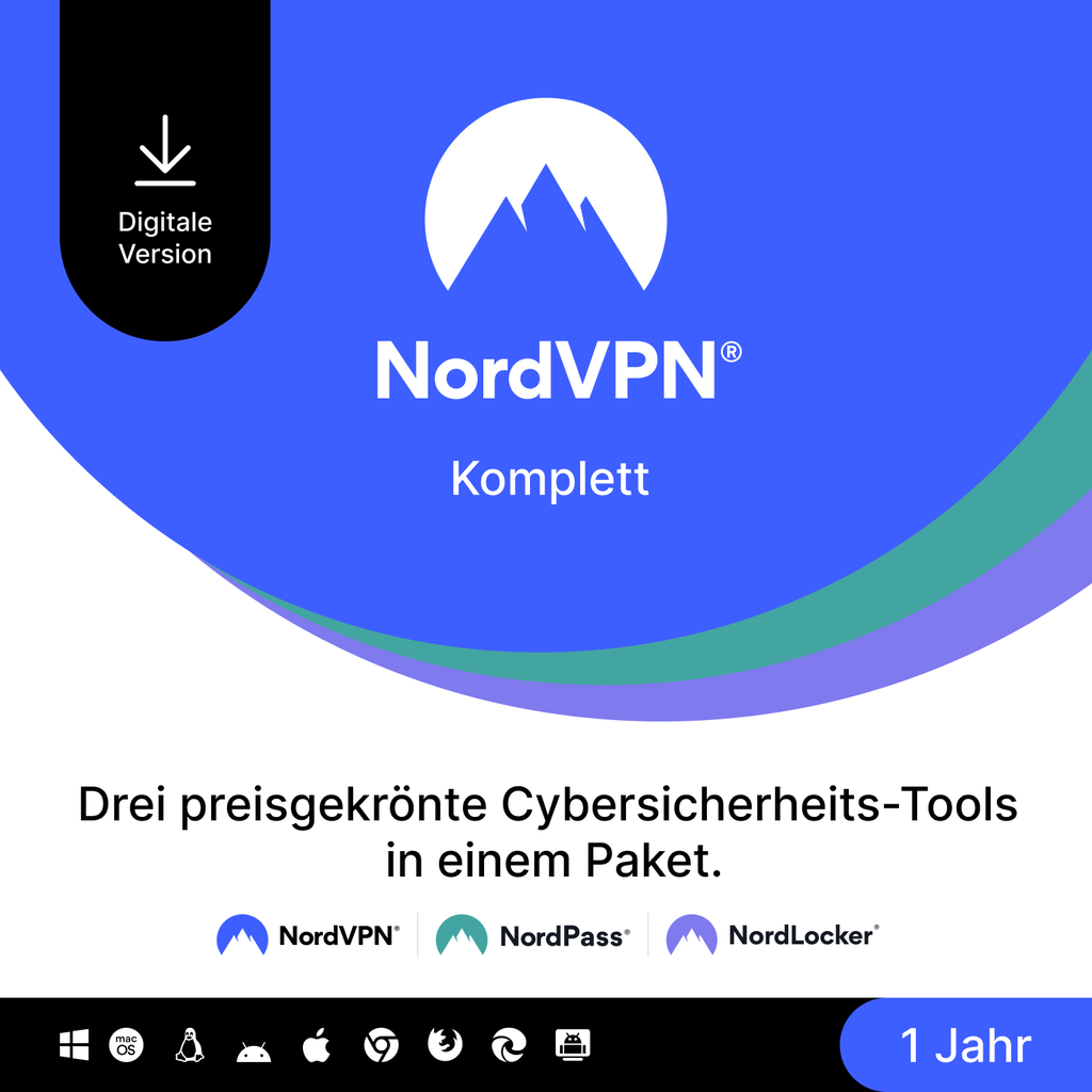 NordVPN Komplett – 1 Jahr Cybersicherheit VPN, PW, Cloud [1 Jahr]