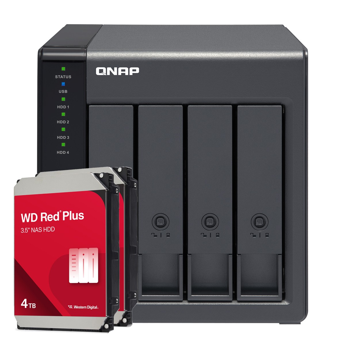 QNAP TR-004 8TB WD Red Plus NAS-Bundle NAS Erweiterungsgehäuse inkl. 2x 4TB WD Red Plus 3.5 Zoll SATA Festplatte