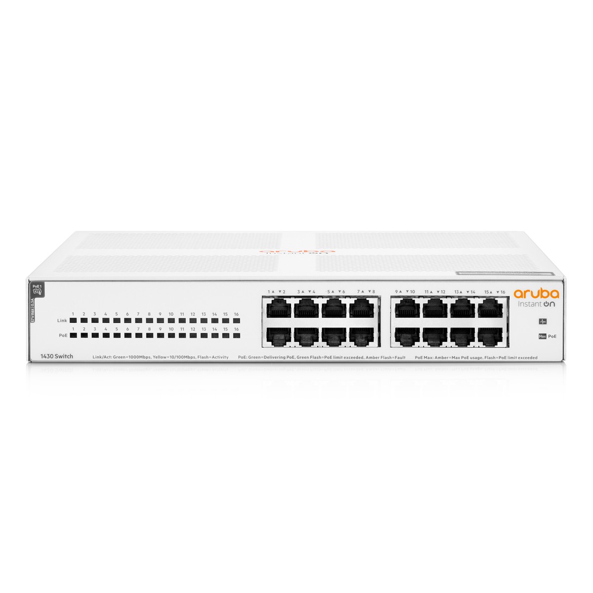 HPE Networking Instant On 1430 Unmanaged Switch (R8R48A) [16x Gigabit Ethernet PoE, 124W]
