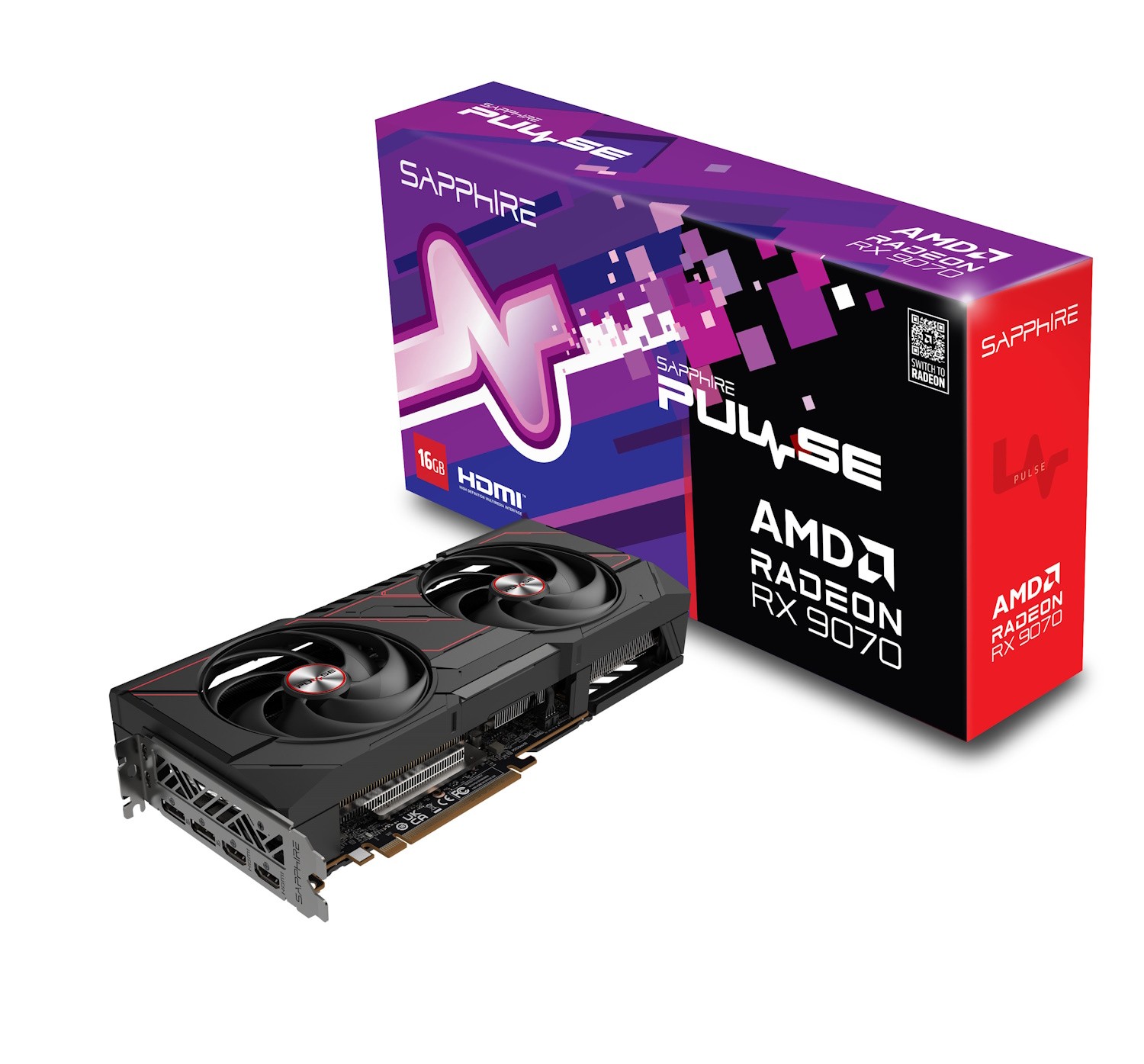 SAPPHIRE PULSE AMD RADEON RX 9070 GAMING Grafikkarte - 16GB GDDR6, 2x HDMI, 2x DP