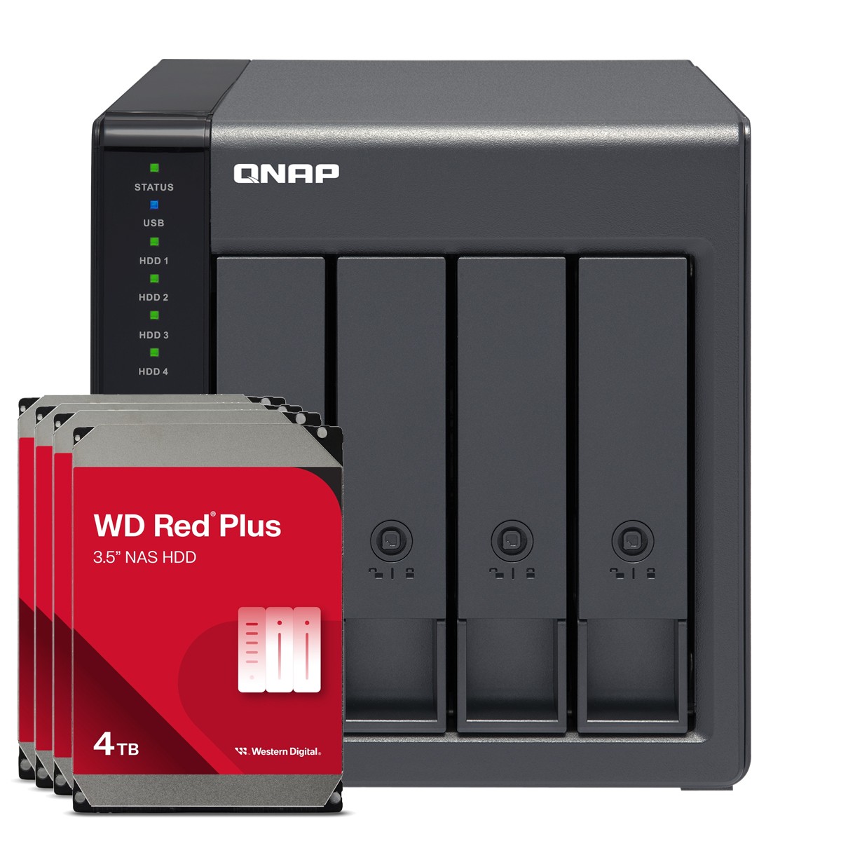 QNAP TR-004 16TB WD Red Plus NAS-Bundle NAS Erweiterungsgehäuse inkl. 4x 4TB WD Red Plus 3.5 Zoll SATA Festplatte