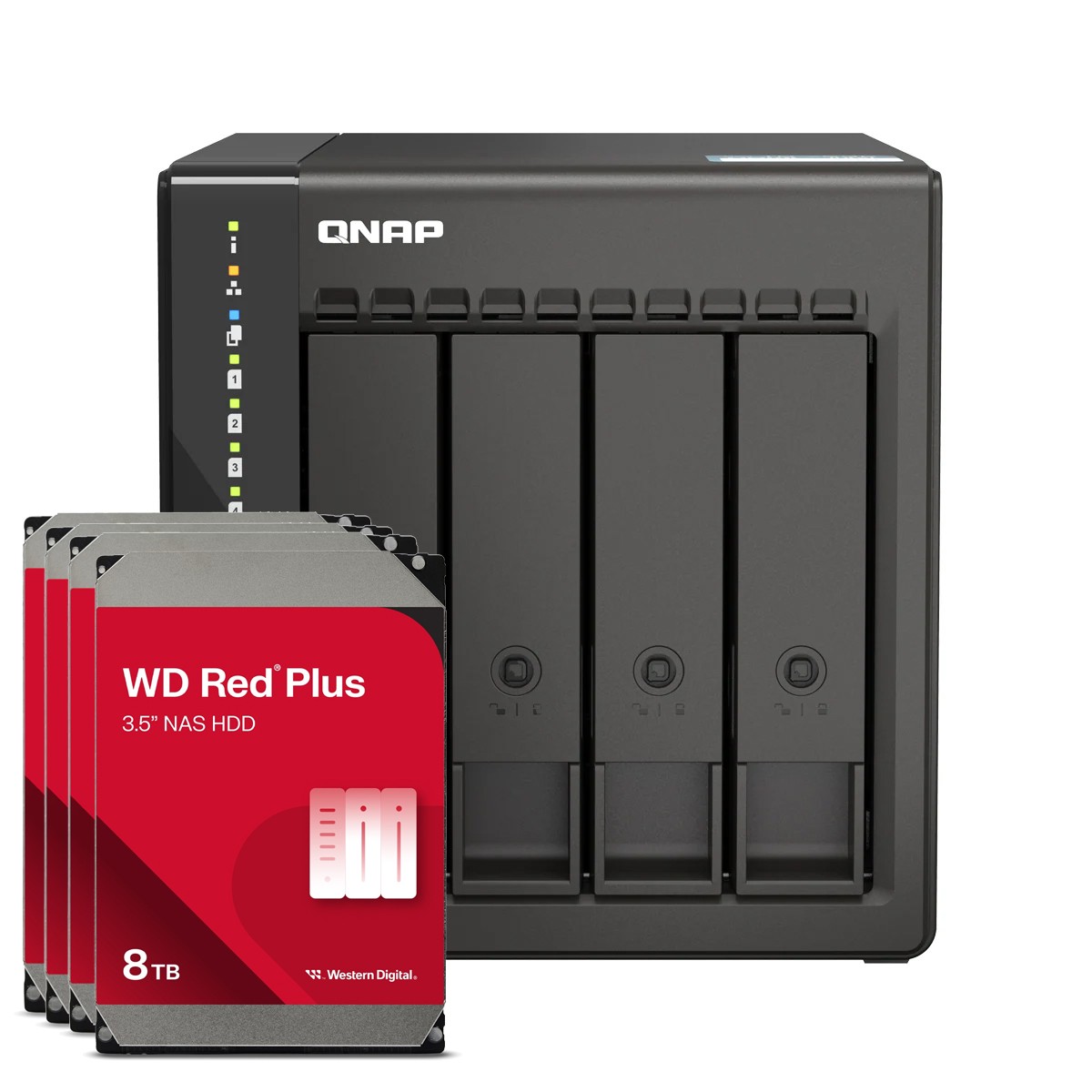 QNAP TS-453E-8G 32TB WD Red Plus NAS-Bundle NAS inkl. 4x 8TB WD Red Plus 3.5 Zoll SATA Festplatte