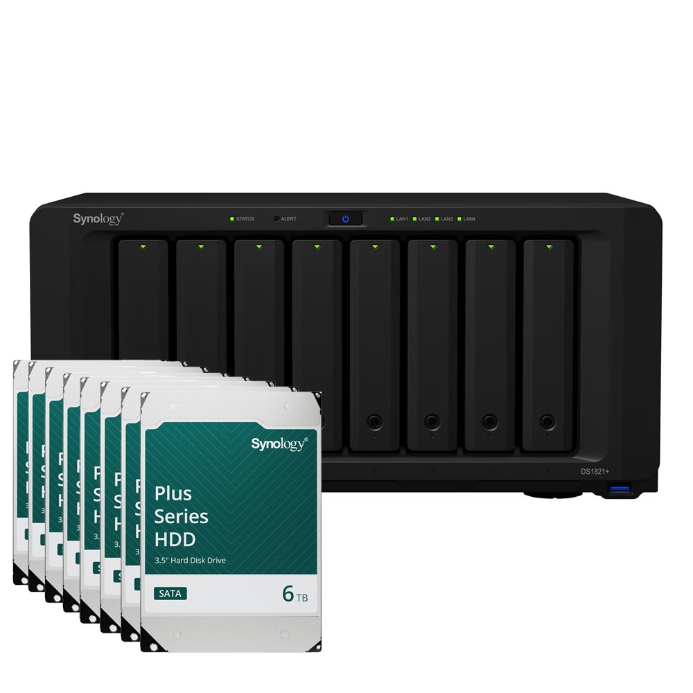 Synology DS1821+ 48TB Plus HDD NAS-Bundle NAS inkl. 8x 6TB Synology Plus HDD 3.5 Zoll SATA Festplatte