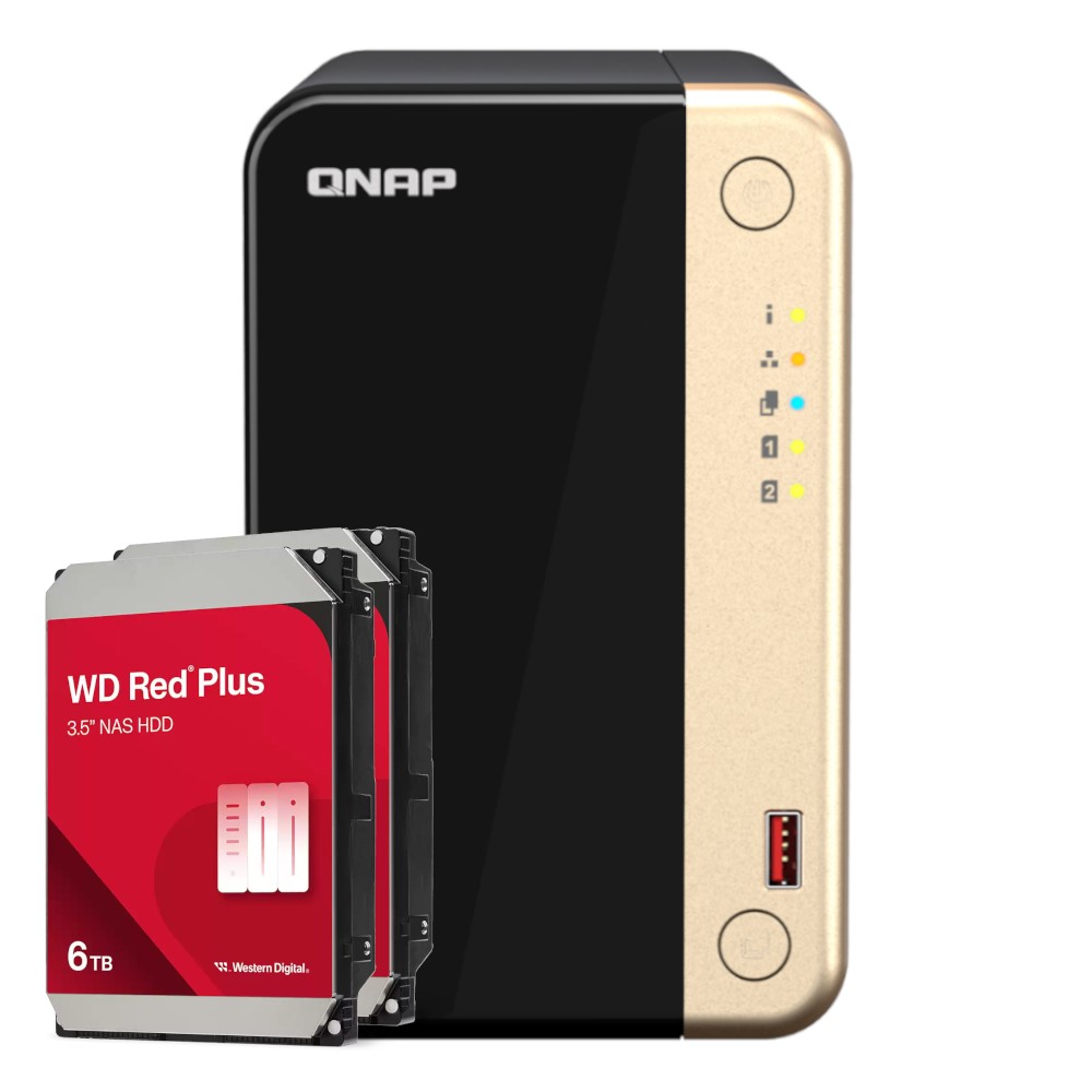 QNAP TS-264-8G 12TB WD Red Plus NAS-Bundle NAS inkl. 2x 6TB WD Red Plus 3.5 Zoll SATA Festplatte
