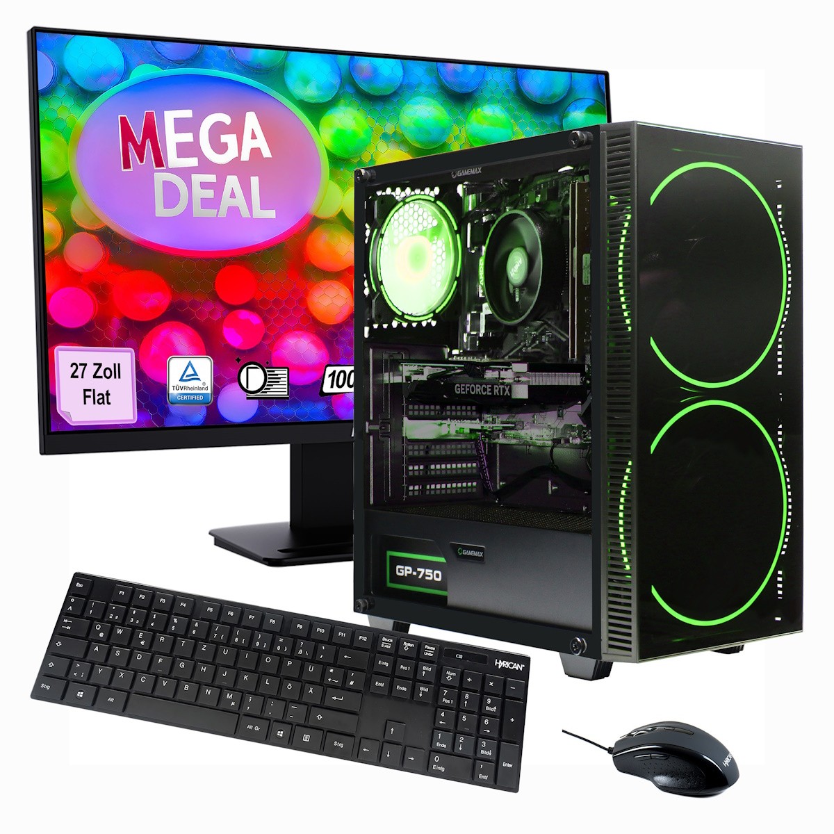 Hyrican Gaming-PC + MSI PRO MP273ADE SET AMD Ryzen 7 5700X, 32GB DDR4 RAM, 1TB M.2 SSD, NVIDIA GeForce RTX 4060, Windows 11 Home