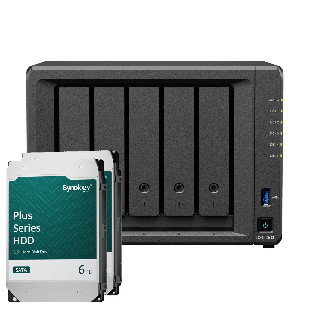 Synology DS1525+ 12TB Plus HDD NAS-Bundle NAS inkl. 2x 6TB Synology Plus 3.5 Zoll SATA Festplatte