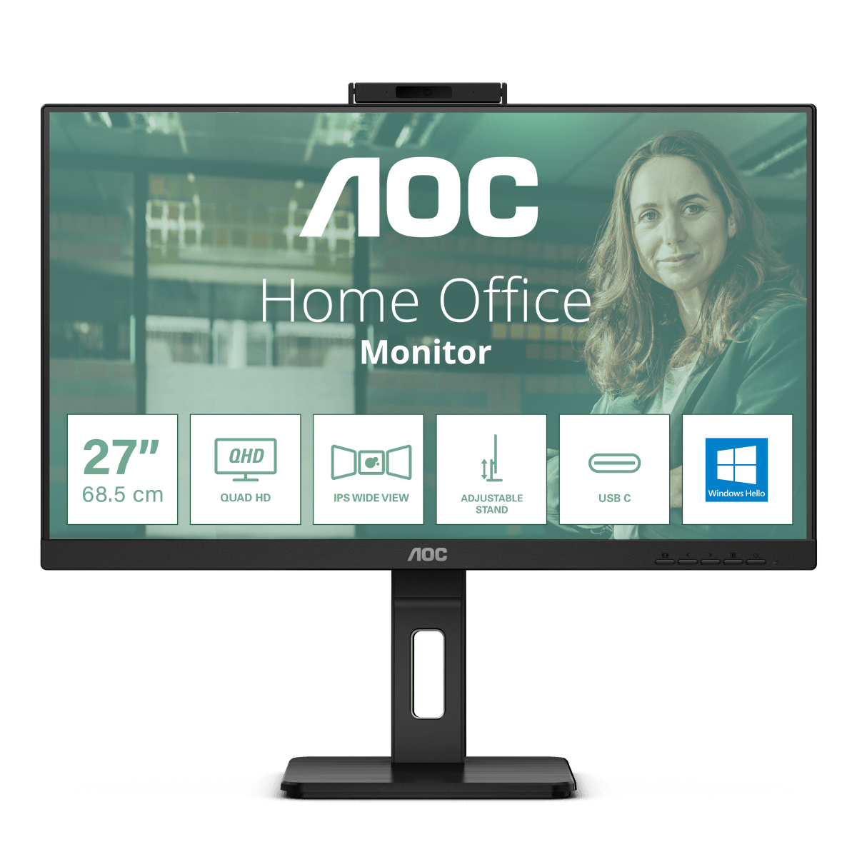 AOC 24P3QW 24 Zoll - Office Monitor IPS, 100 Hz, 4 ms, Höhenverstellung, Webcam, USB-Hub