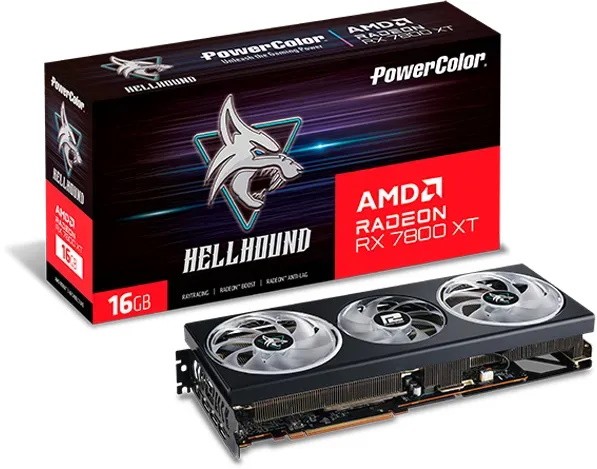 Powercolor Radeon RX 7800XT Hellhound 16GB Grafikkarte - 16GB GDDR6, 1x HDMI, 3x DP