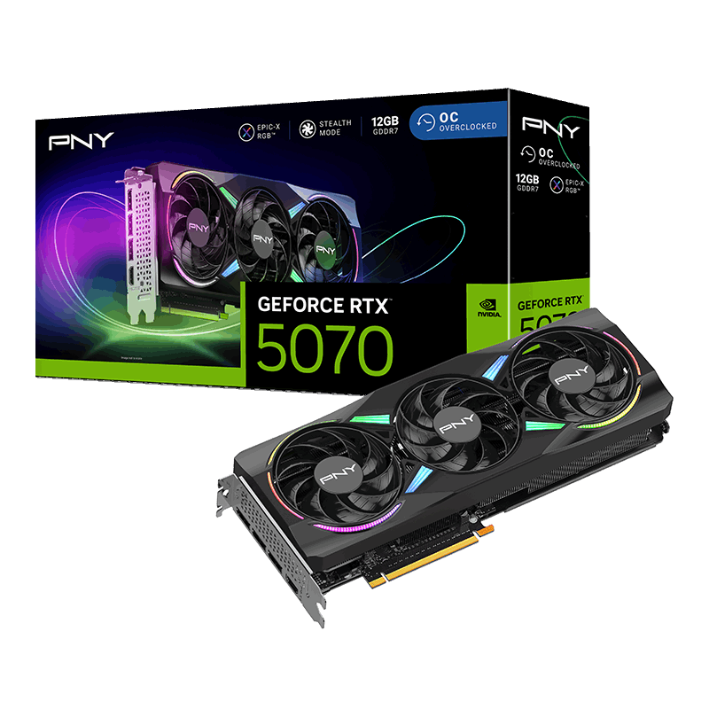 PNY GeForce RTX 5070 ARGB Epic-X RGB Overclocked Triple Fan - 12GB GDDR7, HDMI, 3x DP