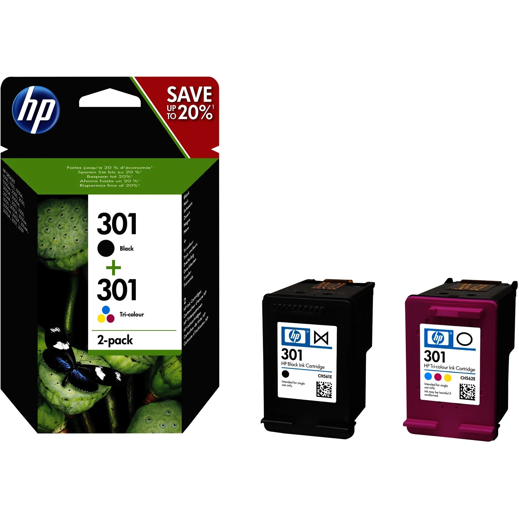 HP 301 (N9J72AE) Original Druckerpatronen 2er-Pack Kompatibilität: HP Deskjet 2000er Serie