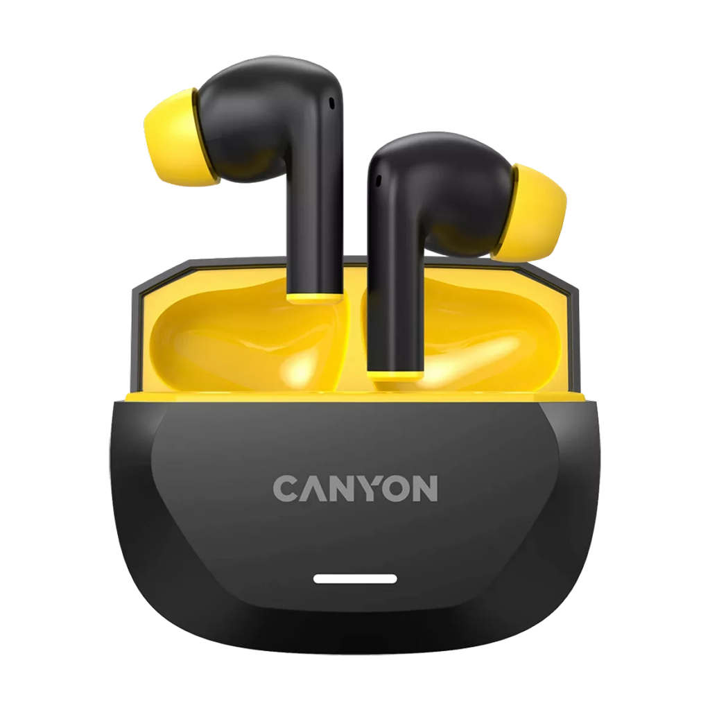 CANYON In-Ear Kopfhörer HEXAGON 7 TWS ANC+ENC, Black Yellow Bluetooth 5.4, Unterstützung für kabelloses Laden, Aktive Geräuschun