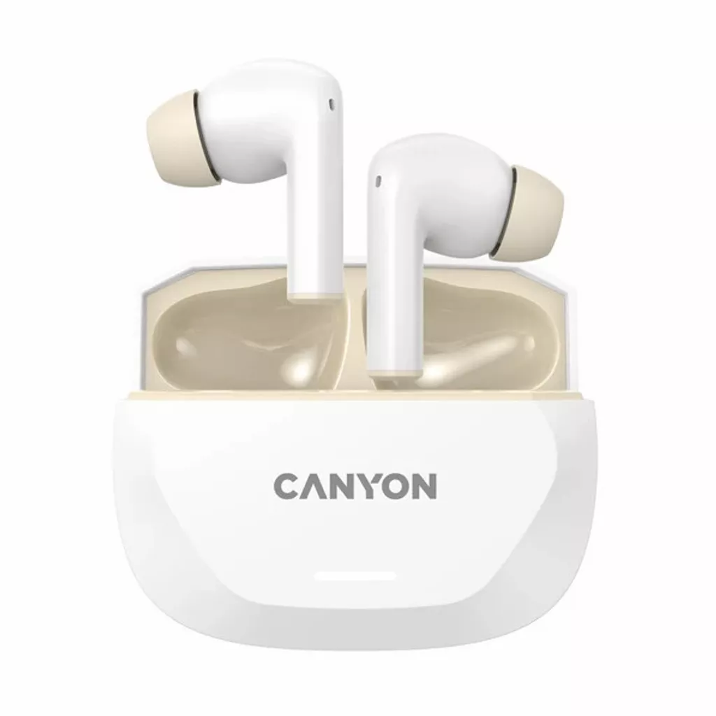 CANYON In-Ear Kopfhörer HEXAGON 7 TWS ANC+ENC, White Beige Bluetooth 5.4, Unterstützung für kabelloses Laden, Aktive Geräuschunt