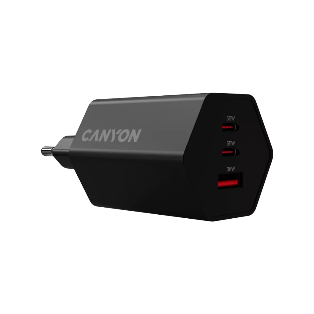 CANYON Charger HEXAGON 65 GaN 65W 2xPD 1xQC EU Black