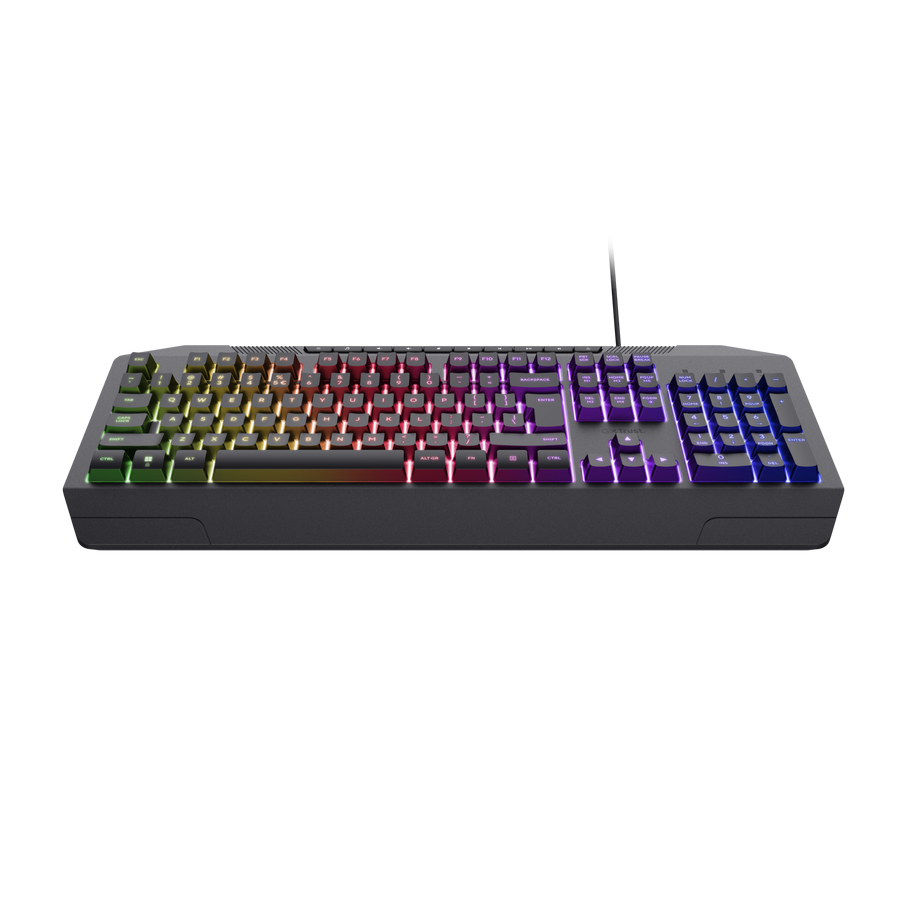 Trust Gaming GXT836 EVOCX Gaming Tastatur Gaming-Tastatur mit Regenbogenschwellen-RGB-Beleuchtung und Soft-Touch-Tasten