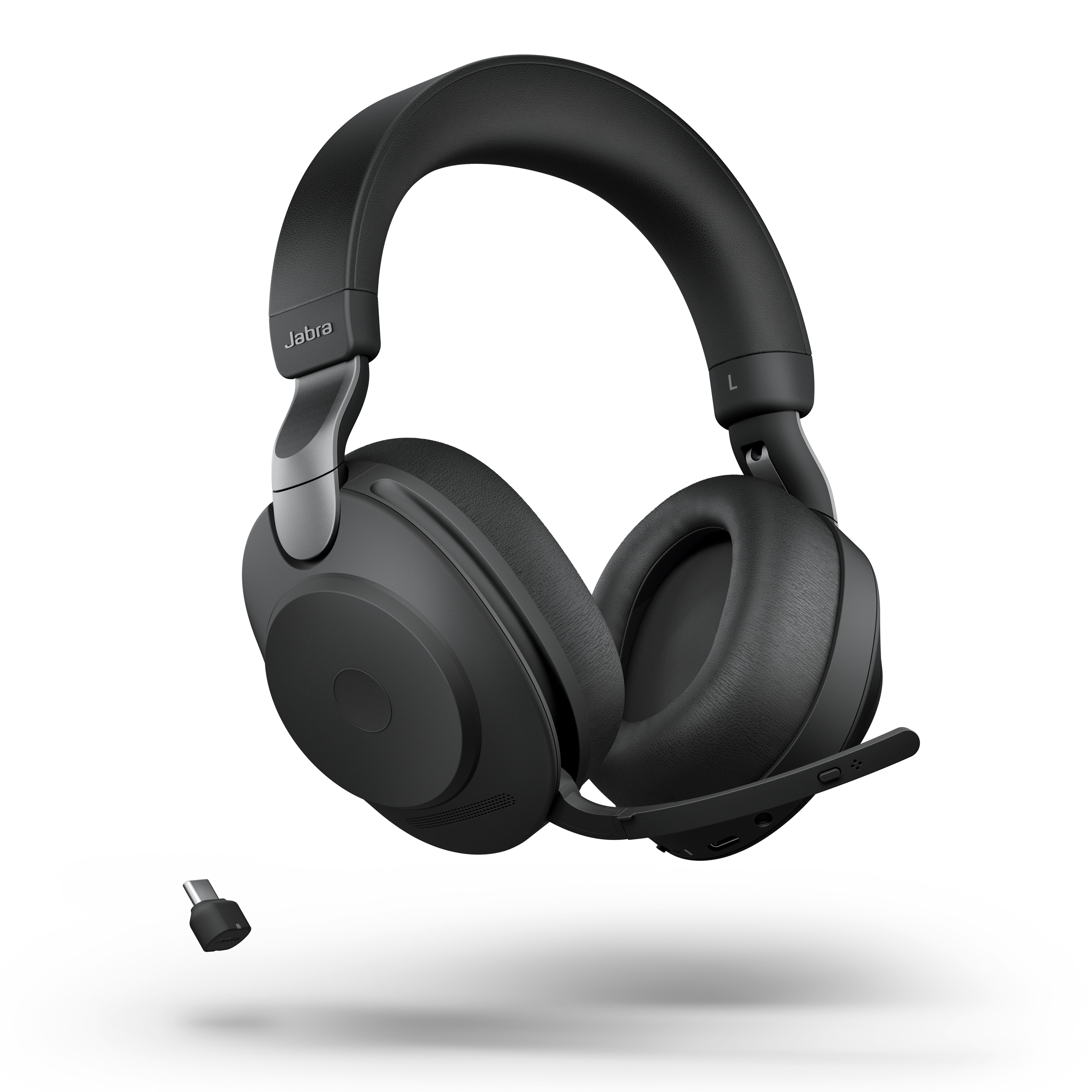 Jabra Evolve2 85 Headset, Stereo, kabellos, schwarz Bluetooth, inkl. Link 380 USB-C, inkl. Ladestation, Optimiert Microsoft Team