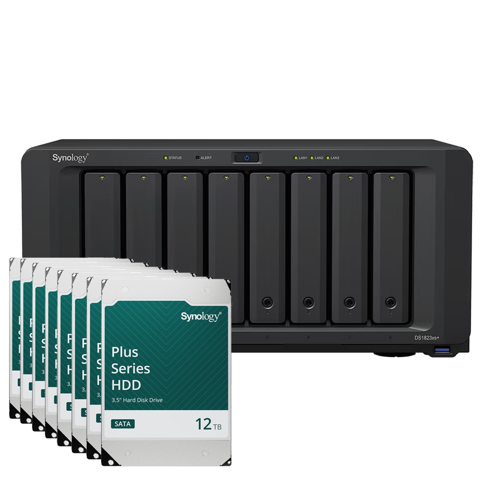 Synology DS1823xs+ 96TB Plus HDD NAS-Bundle NAS inkl. 8x 12TB Synology Plus HDD 3.5 Zoll SATA Festplatte