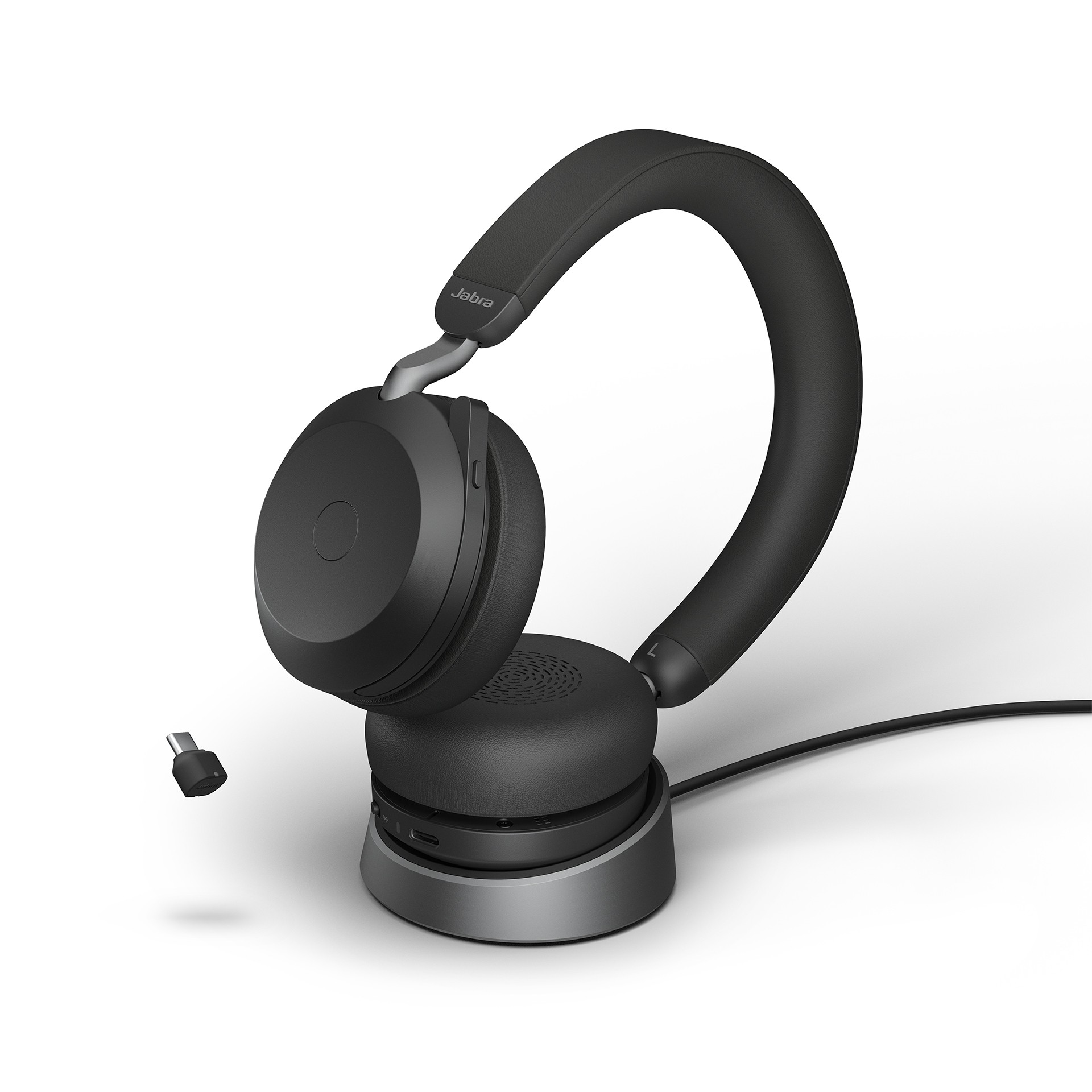 Jabra Evolve2 75 Headset, USB-C Kabellos, Bluetooth, Schwarz, mit Ladestation [MS zertifiziert]