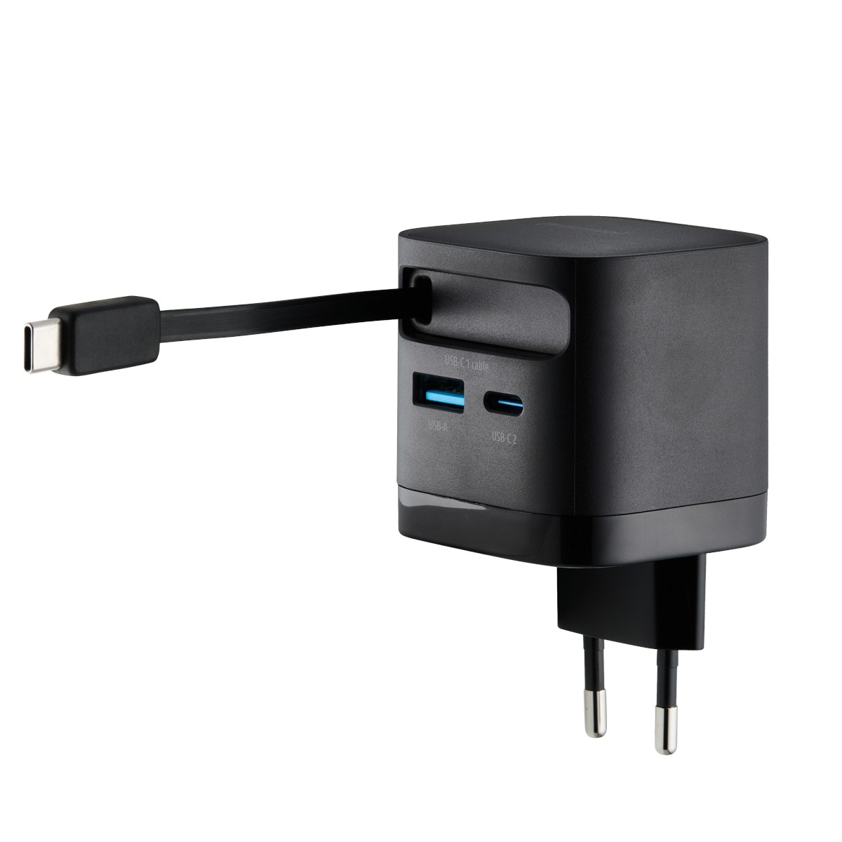 Intenso Power Adapter W65ACIC GaN black Schnellladegerät mit 65 W Leistung, Leistungsstarke GaN-Technologie, Ausziehbares 70 cm 