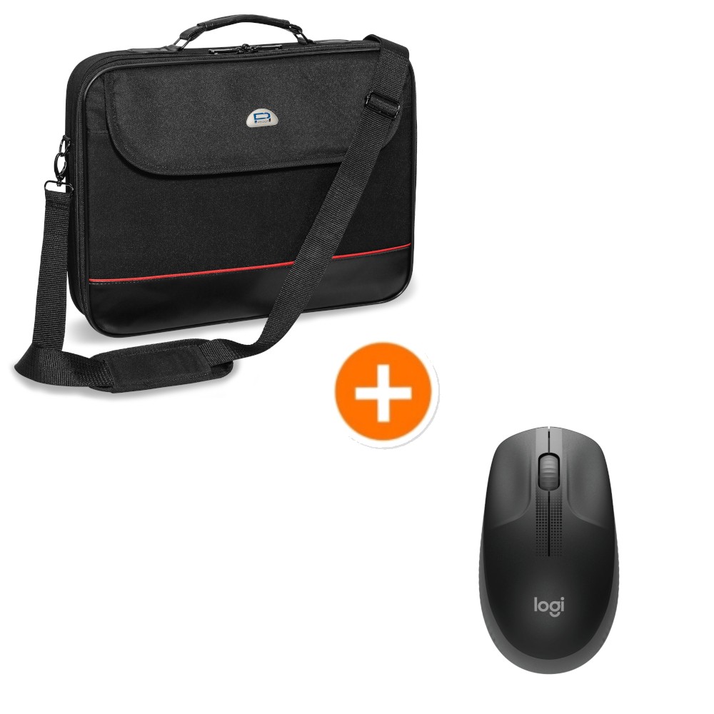 PEDEA Notebook-Tasche Trendline bis 15,6" + Logitech M190 Maus [schwarz/rot], Wasserabweisendes Nylon, Gepolsterter Rahmen