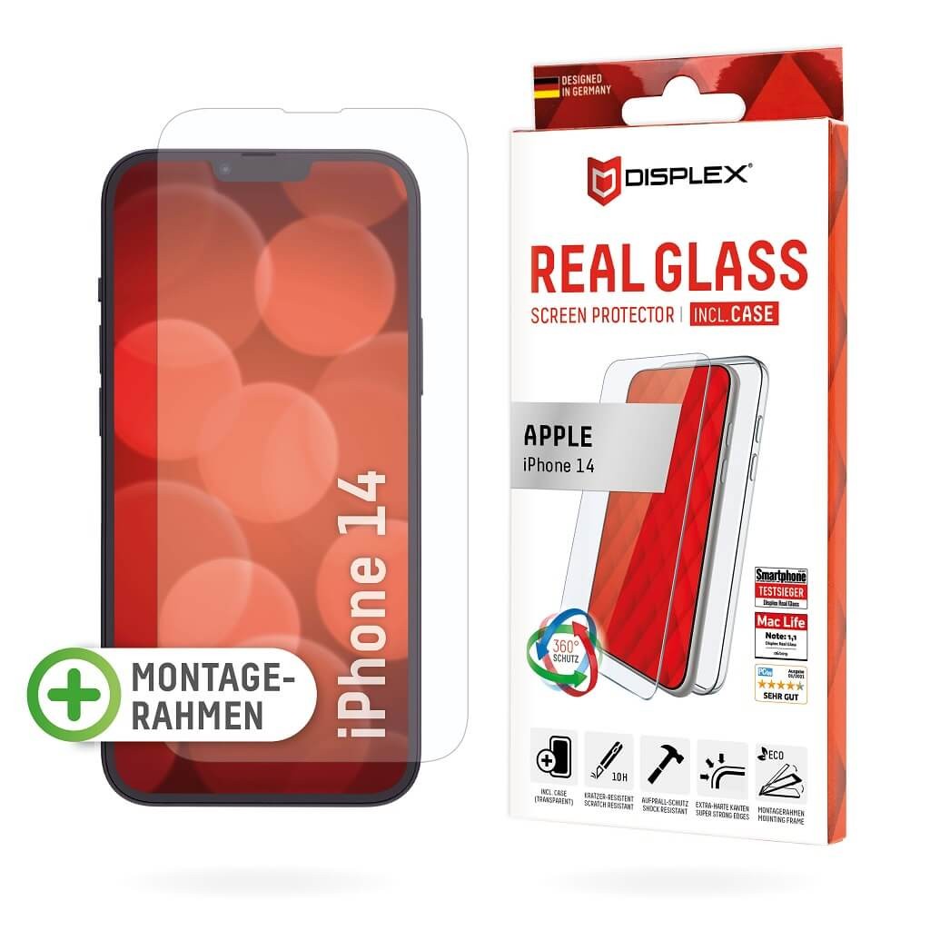 DISPLEX Panzerglas (10H) + Schutzhülle für Apple iPhone 14 Eco-Montagerahmen, + Case, Tempered Glas, kratzer-resistente Schutzfo