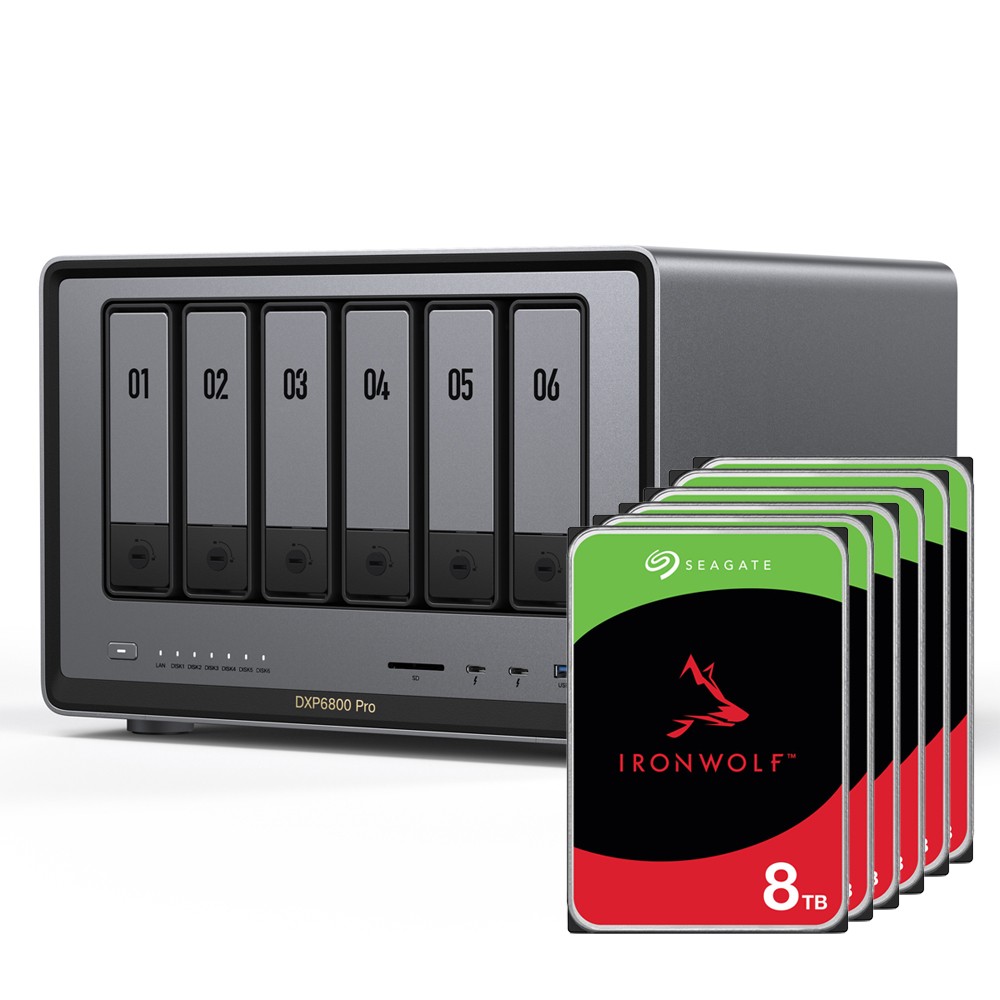 UGREEN DXP6800 Pro 48TB Seagate IronWolf NAS-Bundle NAS inkl. 6x 8TB Seagate IronWolf 3.5 Zoll SATA Festplatte