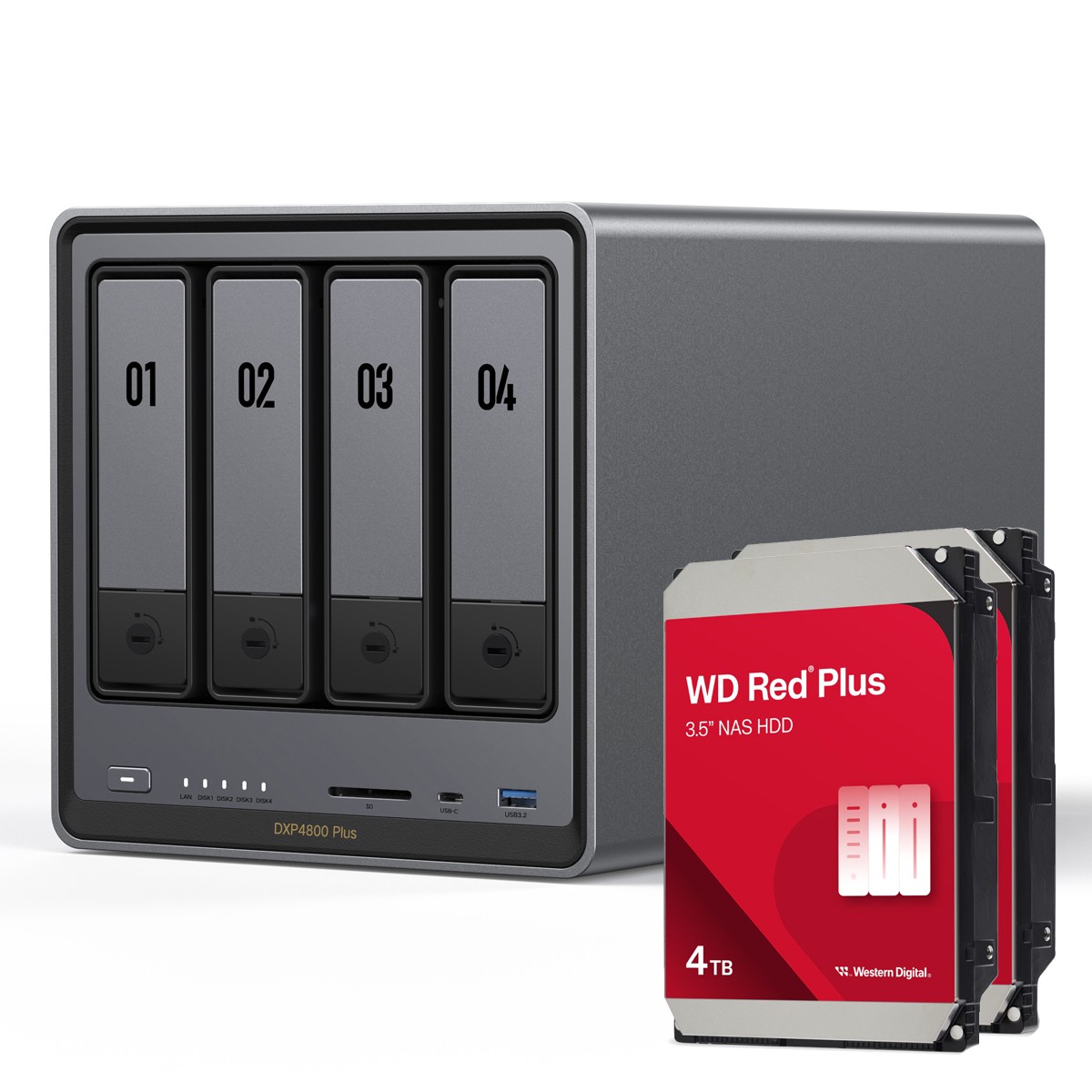 UGREEN DXP4800 Plus 8TB WD Red Plus NAS-Bundle NAS inkl. 2x 4TB WD Red Plus 3.5 Zoll SATA Festplatte
