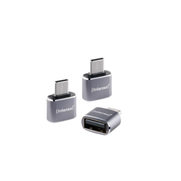 Intenso 3er Pack USB Adapter A480C USB-A Buchse zu USB-C Stecker, Unterstützt USB OTG, 480Mbps Datenübertragung, Aluminium anthr