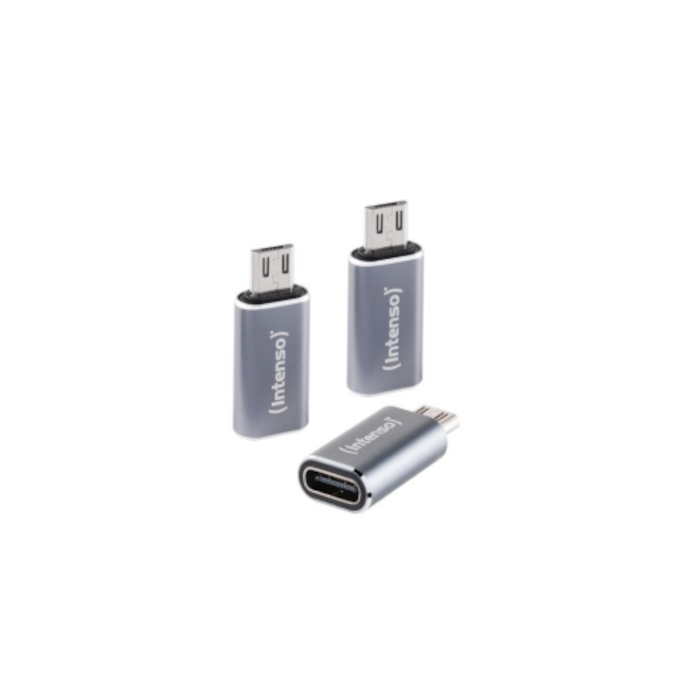 Intenso 3er Pack USB Adapter C480M USB-C Buchse zu microUSB Stecker, Unterstützt USB OTG, 480Mbps Datenübertragung, Aluminium an