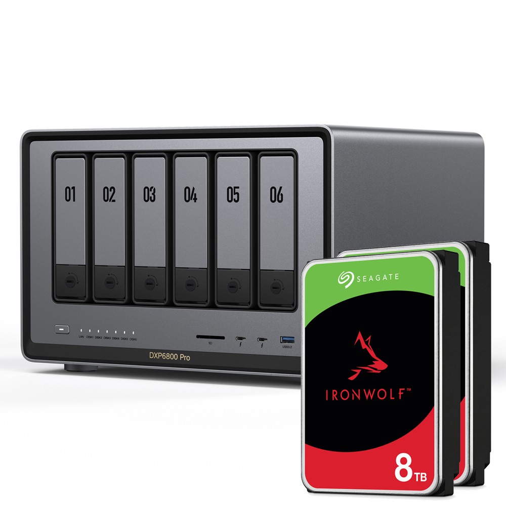 UGREEN DXP6800 Pro 16TB Seagate IronWolf NAS-Bundle NAS inkl. 2x 8TB Seagate IronWolf 3.5 Zoll SATA Festplatte
