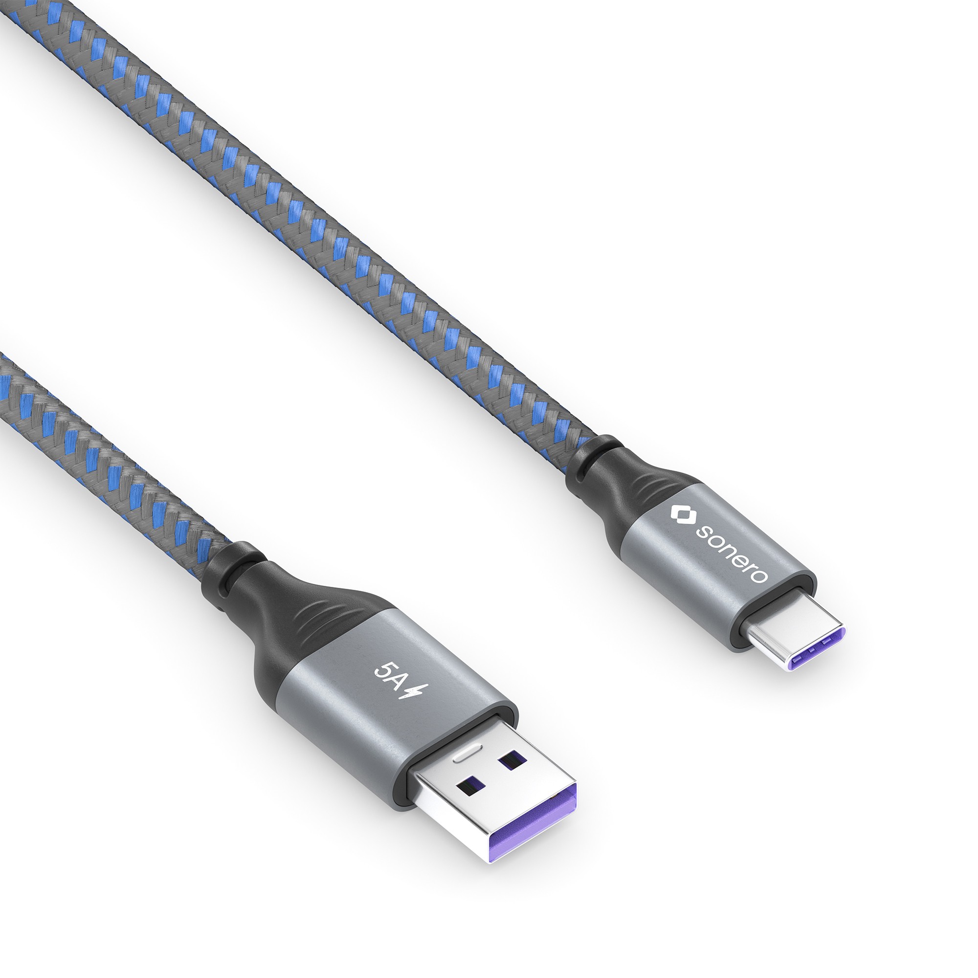 Sonero USB-C auf USB-A Ladekabel - USB 2.0 Super-Fast Charge 5V/5A - grau/blau - 1,50m