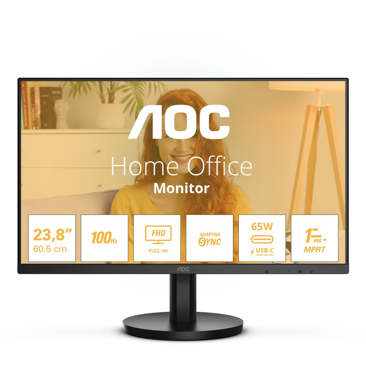 AOC 24B3CA2 24 Zoll Full HD Monitor, eingeb. Lautsprecher (1920x1080, 100 Hz, HDMI, USB-C (65 W Power Delivery), USB Hub) schwar