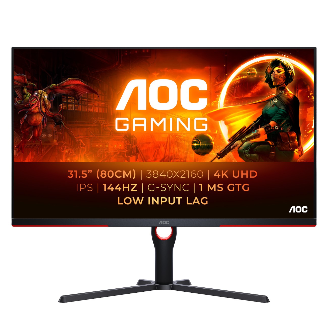 AOC Gaming U32G3X 32 Zoll UHD Monitor, 144 Hz, FreeSync Pre., G-Sync comp., HDR400 (3840x2160, 1ms GtG, HDMI 2.1, DisplayPort) s