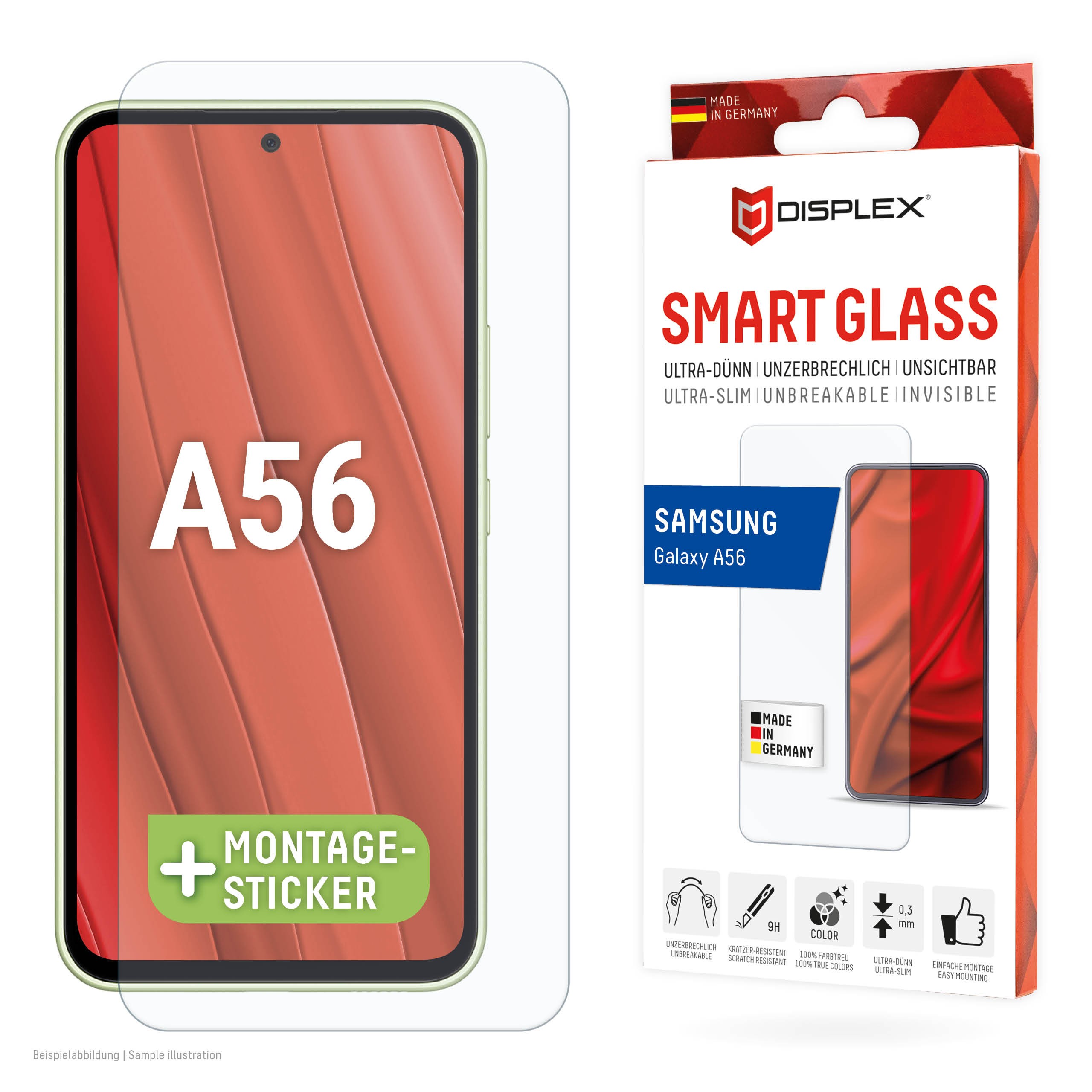 DISPLEX Smart Glasschutzfolie für Samsung Galaxy A56/A36 Kratzer-resistent, ultra-dünn, Schmutzabweisend