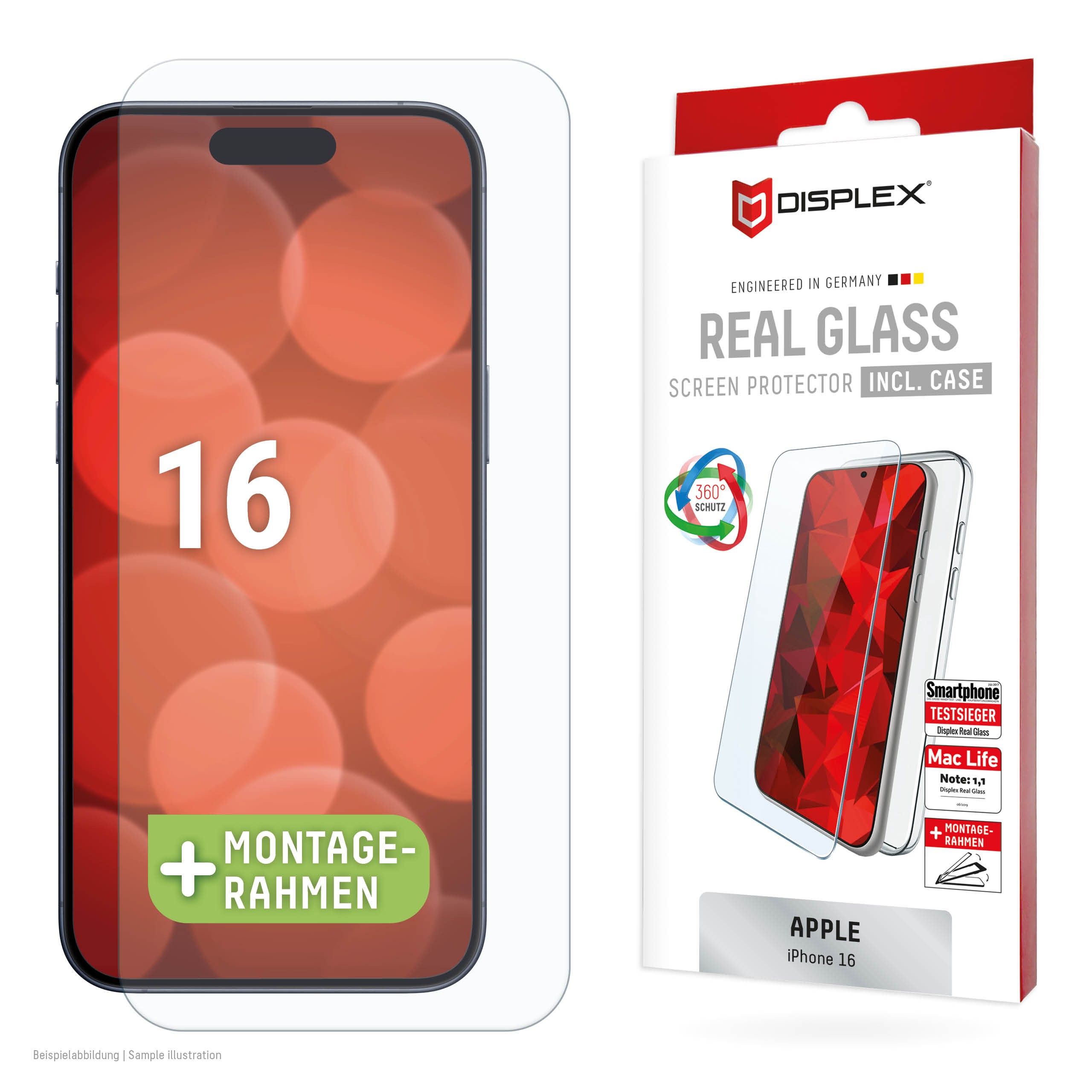 DISPLEX Real Schutzglas + Handyhülle für iPhone 16