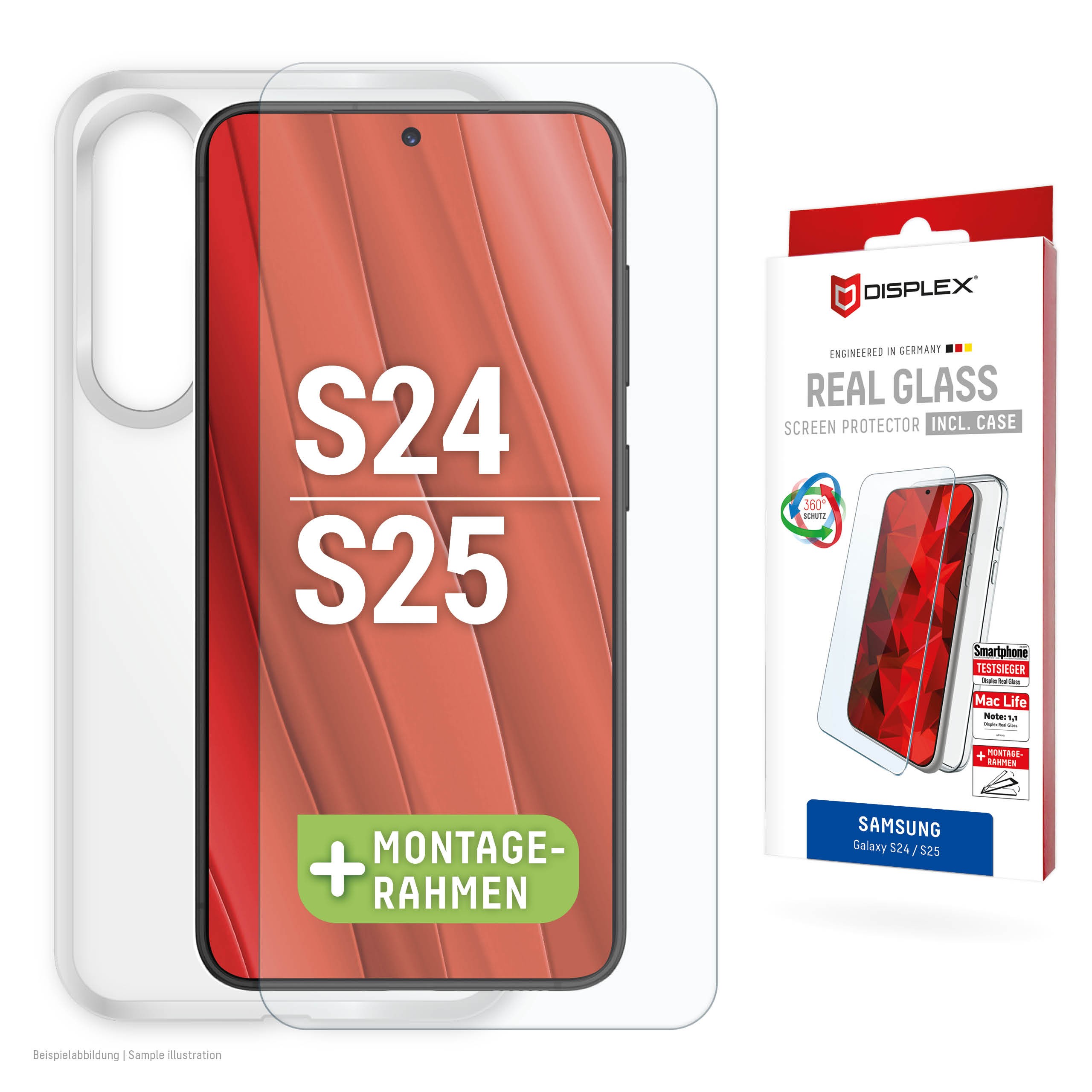 DISPLEX Real Glasschutzfolie + Handyhülle Samsung Galaxy S24/S25