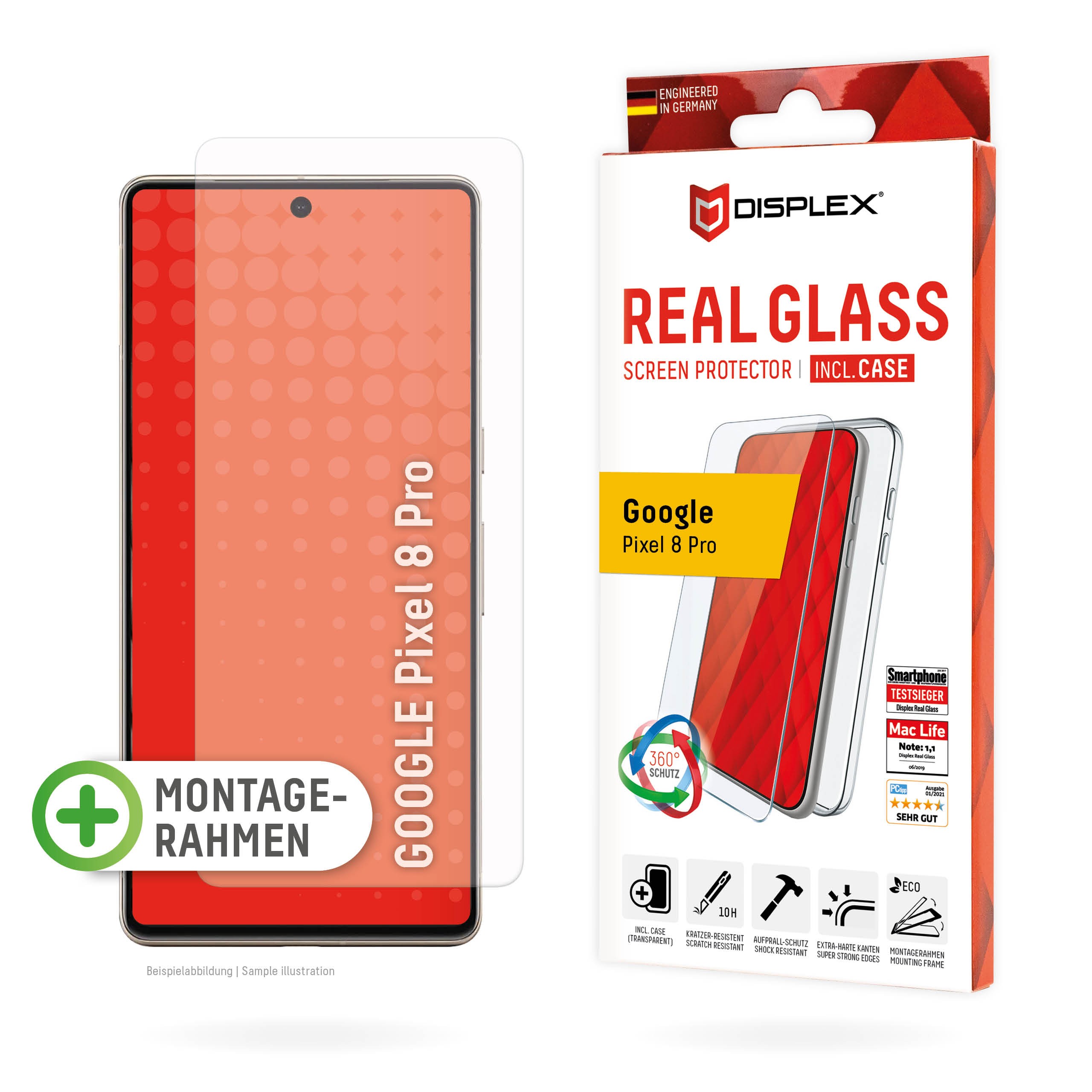 DISPLEX Real Glasschutzfolie + Handyhülle für Google Pixel 8 Pro