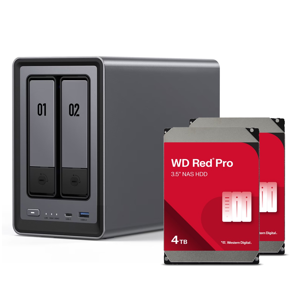 UGREEN DXP2800 8TB WD Red Pro NAS-Bundle NAS inkl. 2x 4TB WD Red Pro 3.5 Zoll SATA Festplatte