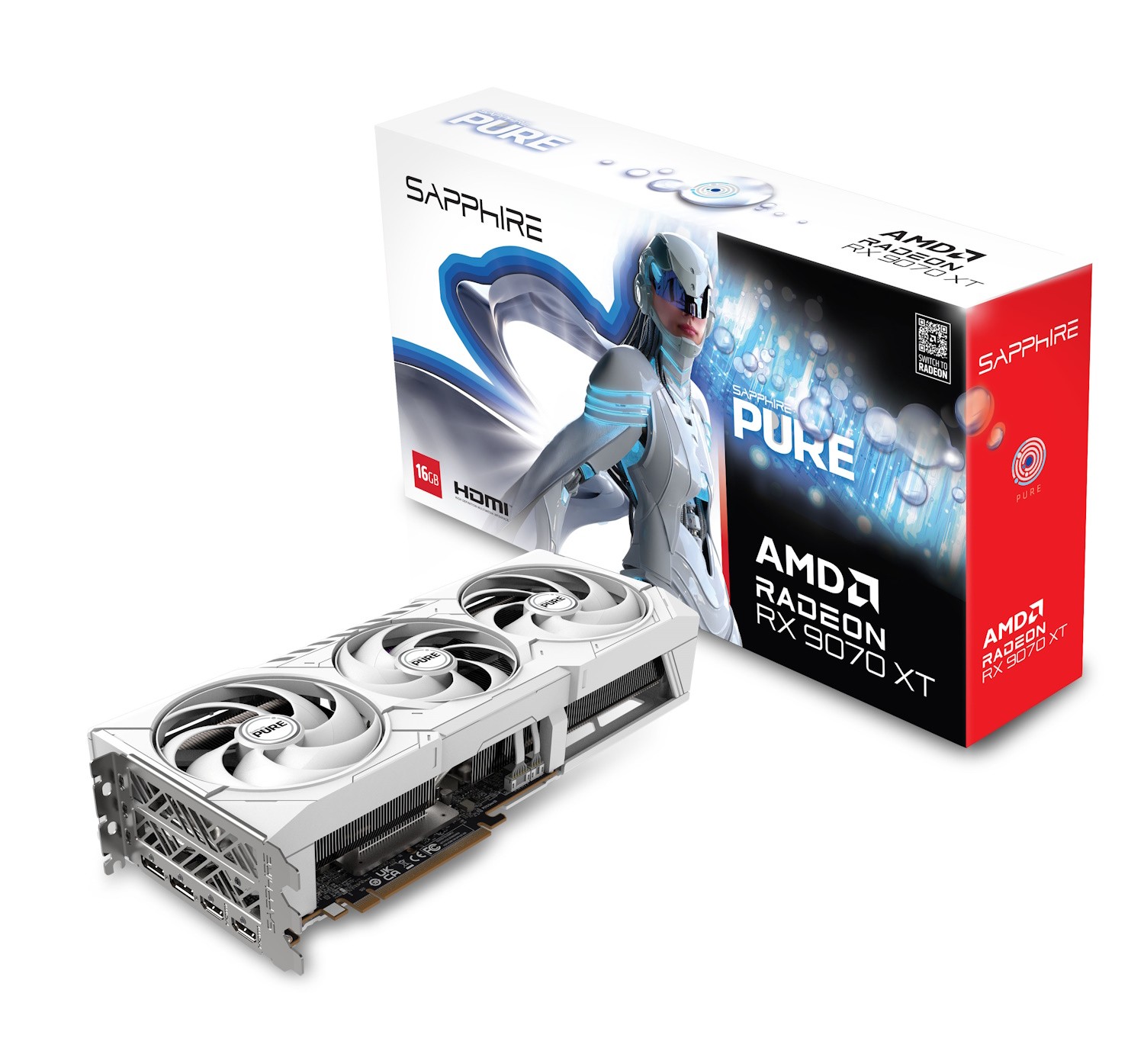 SAPPHIRE PURE AMD RADEON RX 9070 XT GAMING OC Grafikkarte - 16GB GDDR6, 2x HDMI, 2x DP