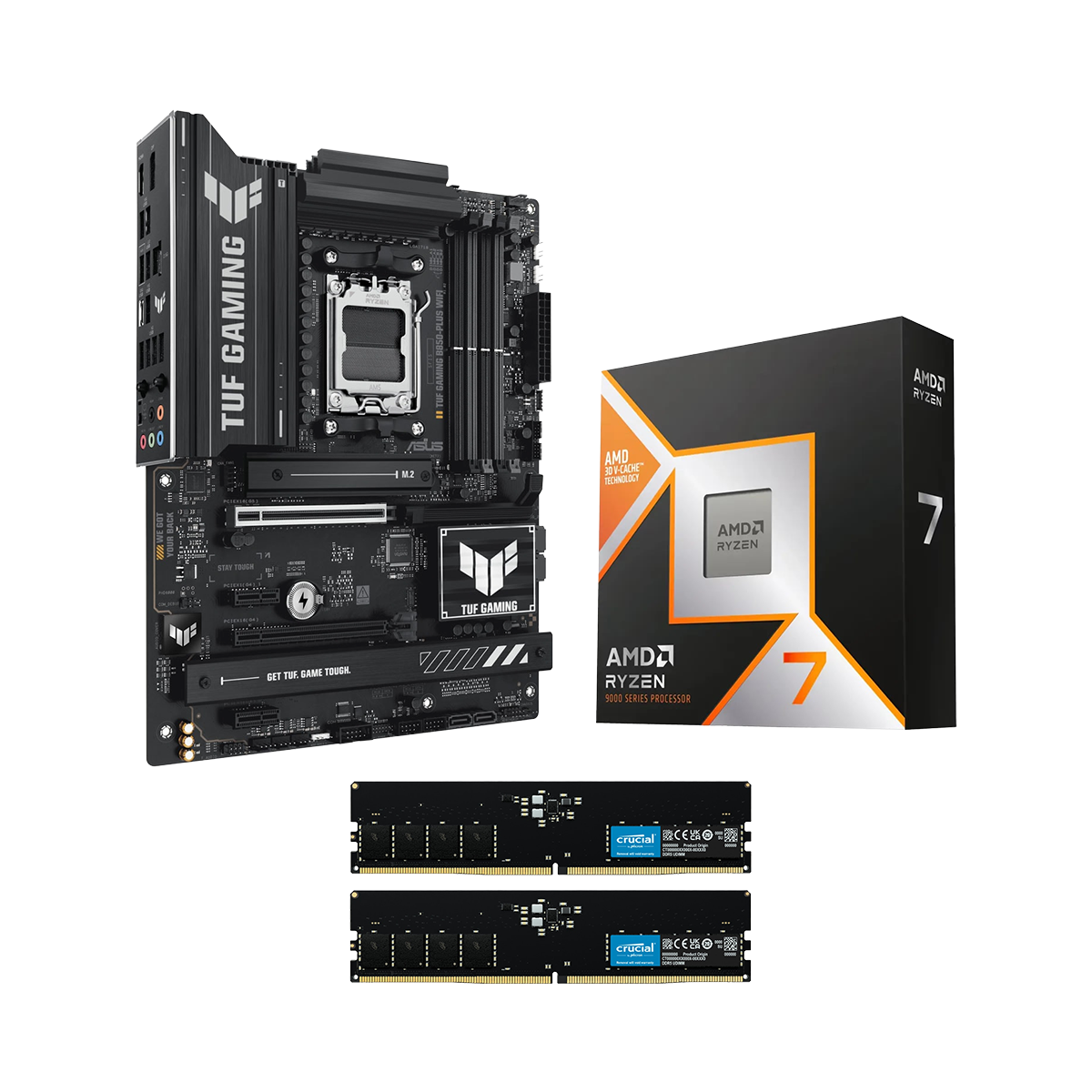 ASUS TUF GAMING B850-PLUS WIFI Upgrade Kit bestehend aus: Mainboard + AMD Ryzen 7 9800X3D + Crucial 32GB Kit DDR5 RAM