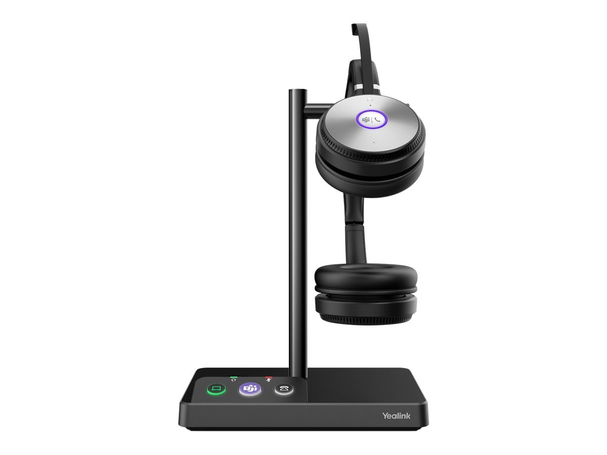 Yealink Headset WH62 Dual DECT, Stereo, Kabellos Kompatibel mit Microsoft Teams, Basisstation mit Klingelton, Bis zu 14 Std. Ges