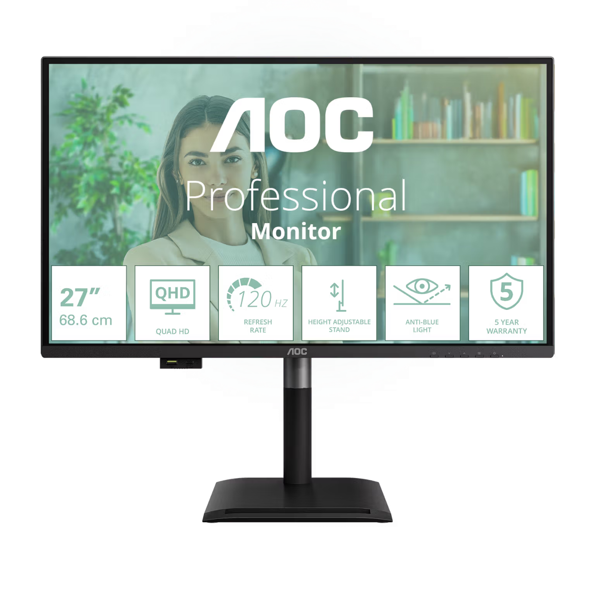 AOC Q27P4U 27 Zoll - QHD Office Monitor IPS Panel, QHD, 120 Hz, 4 ms, HDMI, DP, USB-Hub, USB-C