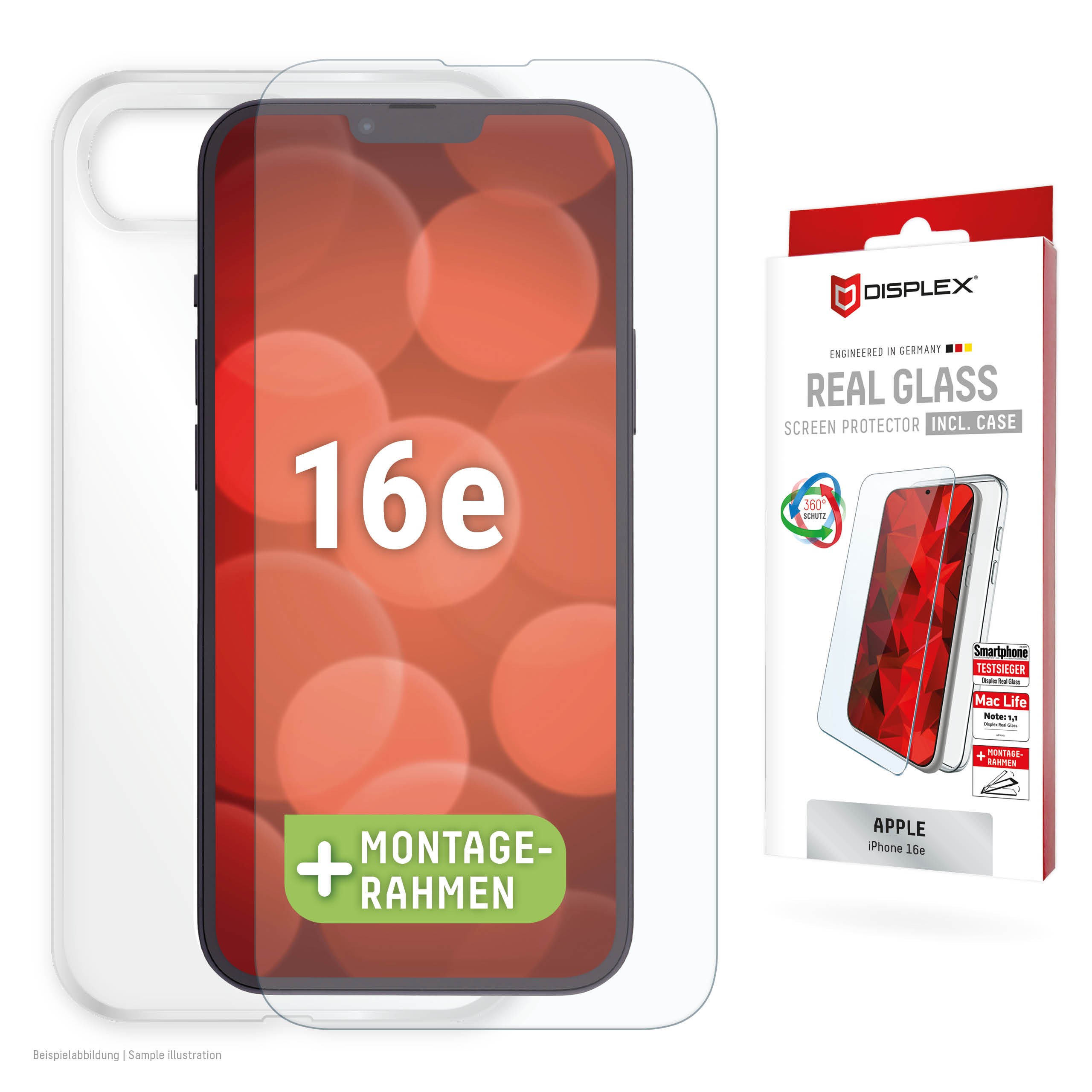 DISPLEX Real Glasschutzfolie + Handyhülle für iPhone 16e