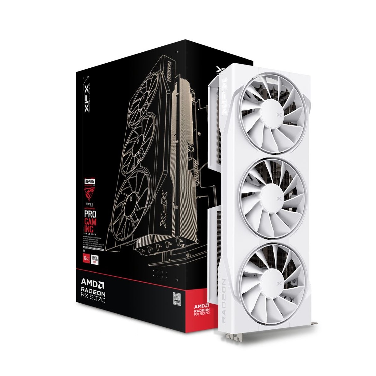 XFX Swift Radeon RX 9070 OC White Triple Fan Gaming Edition - 16GB GDDR6, 1x HDMI, 3x DP