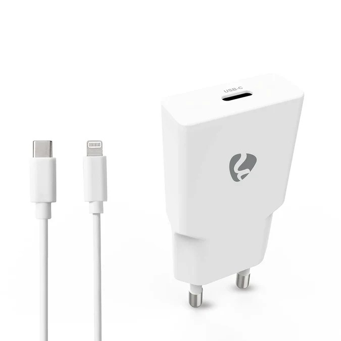 Nedis Netzladegerät 20W - GaN - PD3.0 Anzahl der Ausgänge: 1, USB-C, Lightning 8-Pin (Lose) Kabel