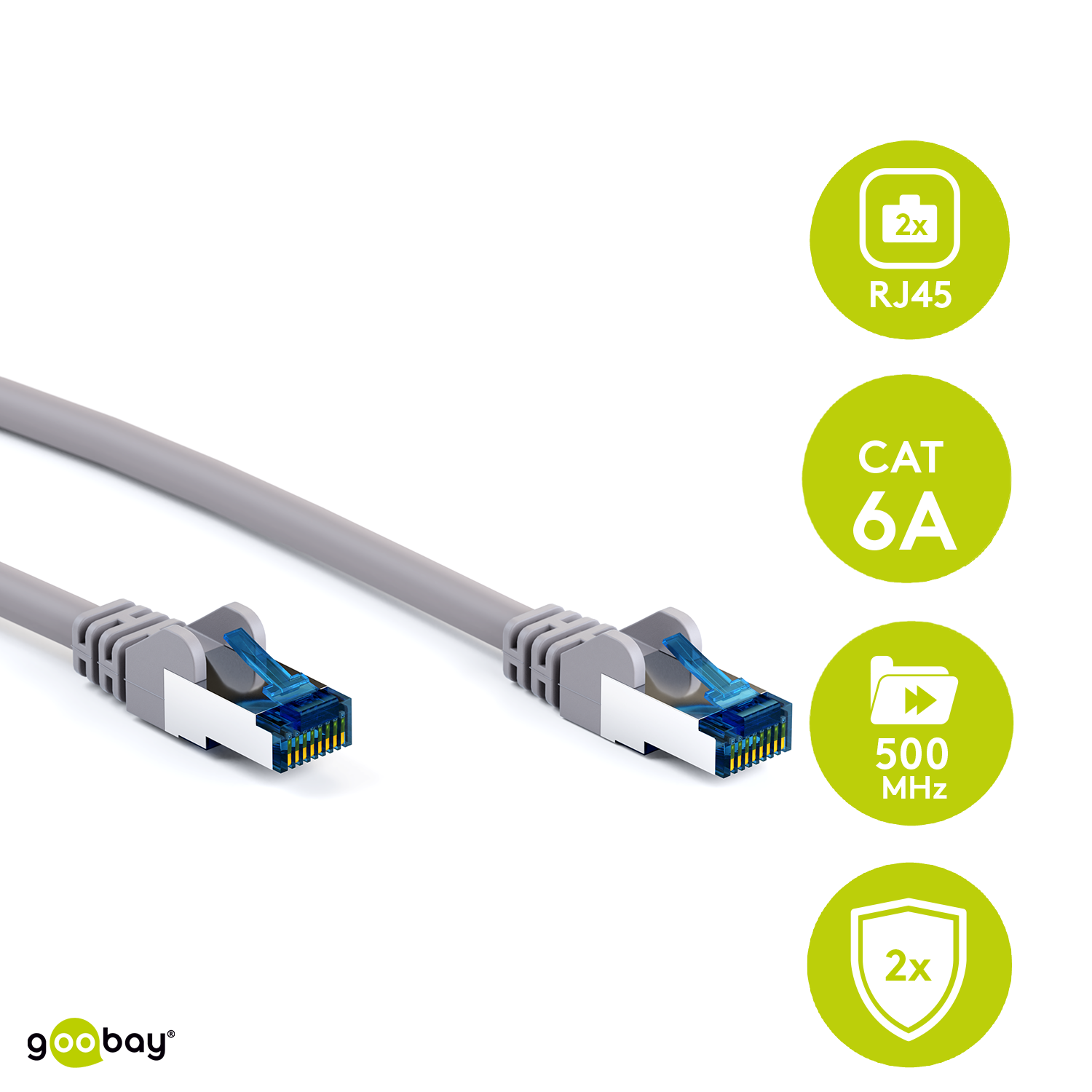 Goobay 7.5m RJ45 Patchkabel CAT 6A S/FTP (PiMF), 500 MHz, mit CAT 7 Rohkabel, grau LSZH halogenfrei, Kupfer